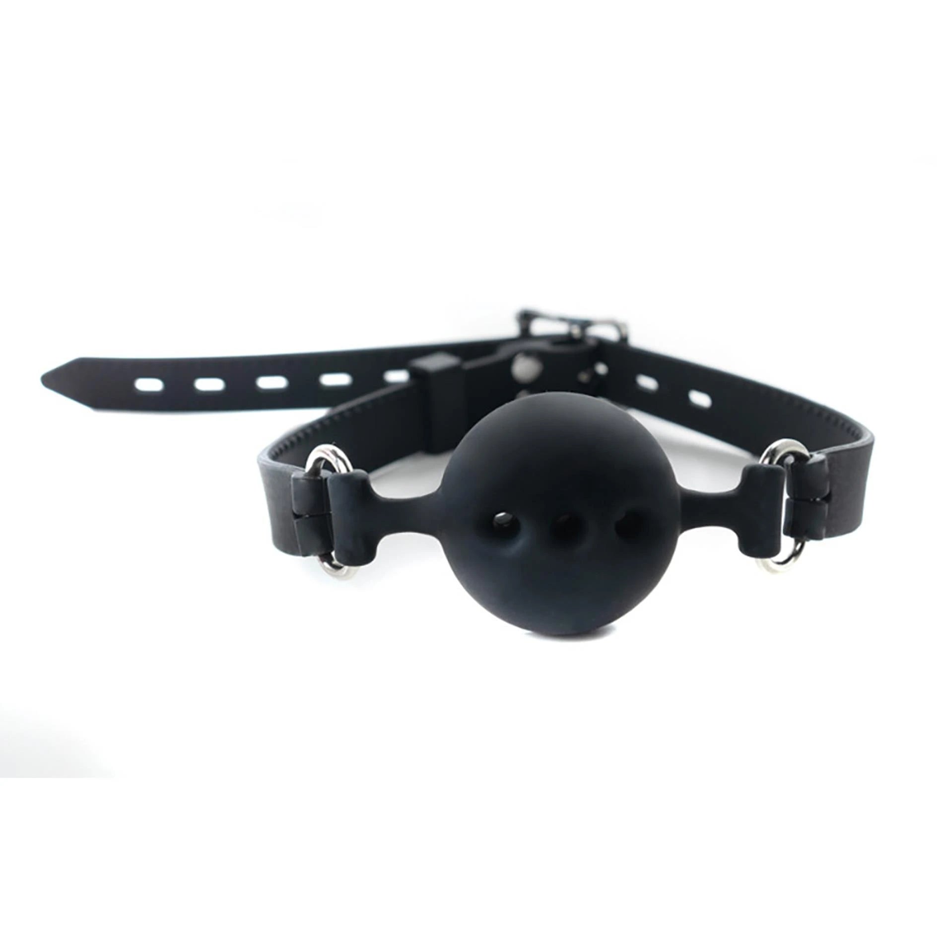 Breathable silicone ball gag with adjustable straps.