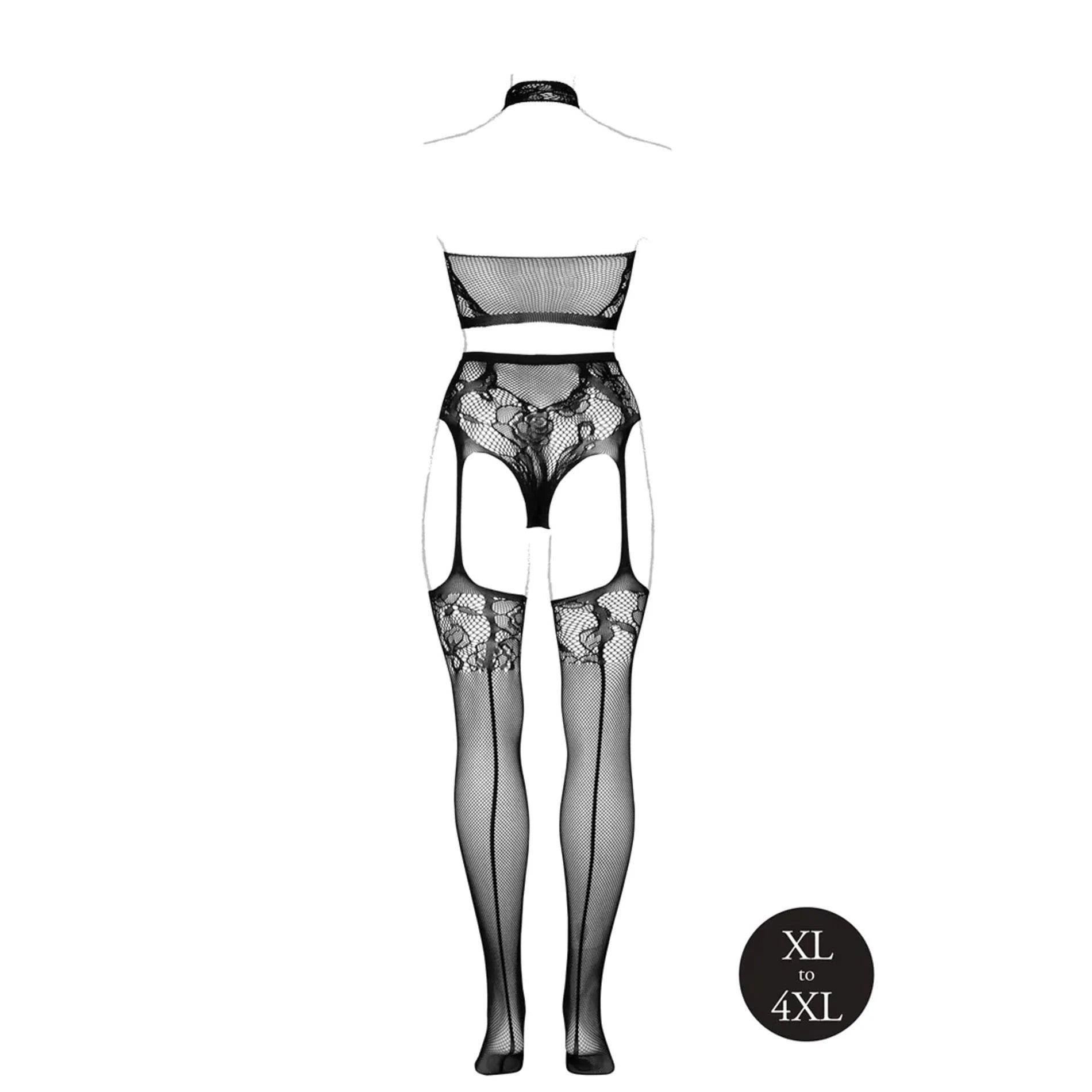 Ensemble deux pièces avec col roulé licou et culotte avec bas attachés - OSX - Noir