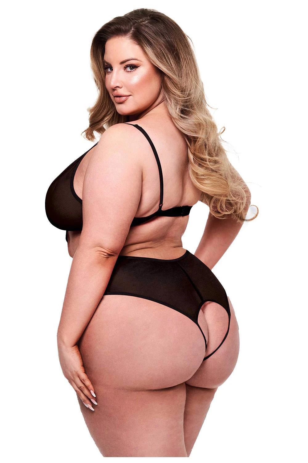 BACI SEXY CROTCHLESS MESH TEDDY BLACK, QUEEN