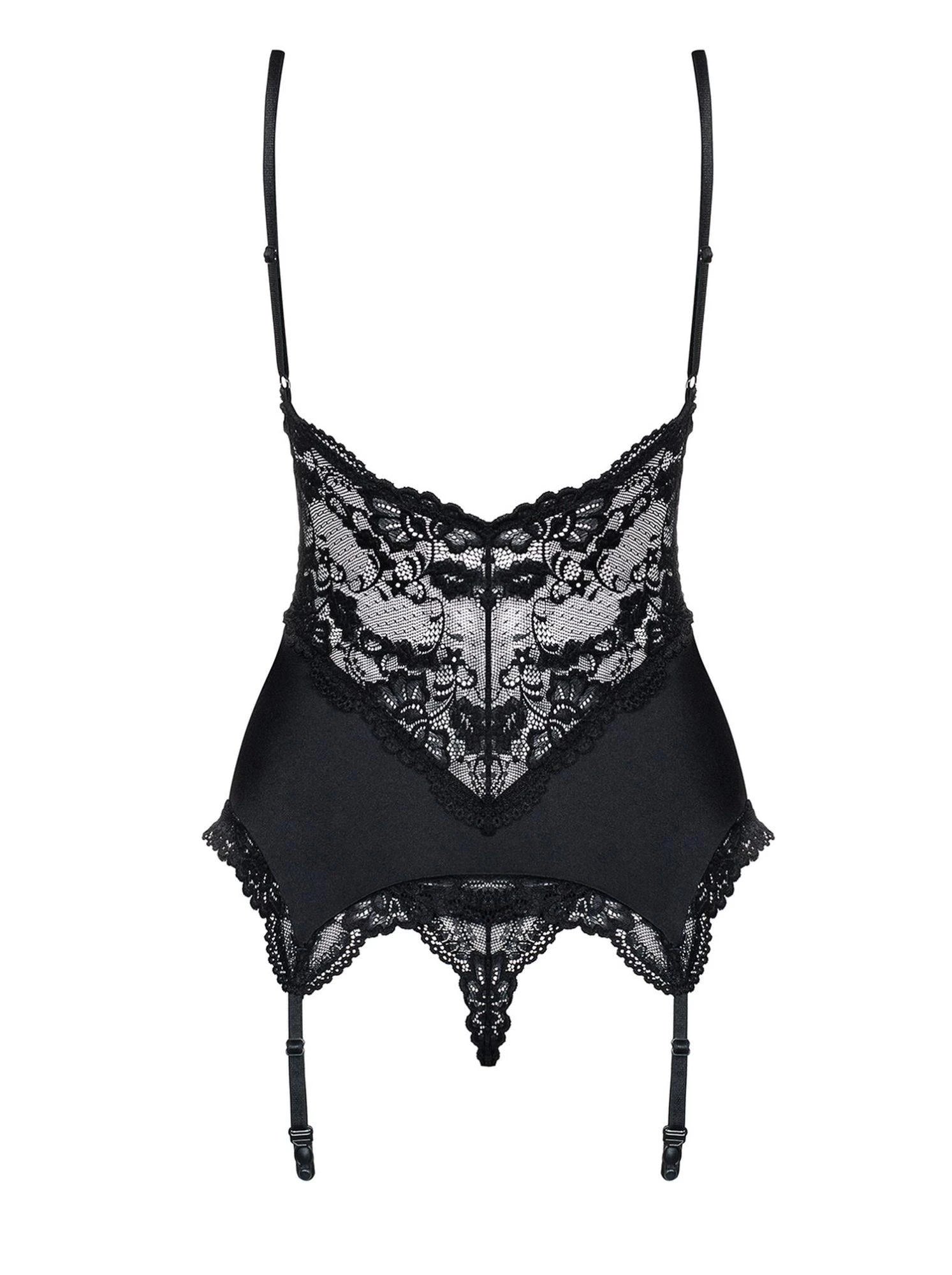 Bielizna-810-COR-1 gorset i stringi czarny  S/M