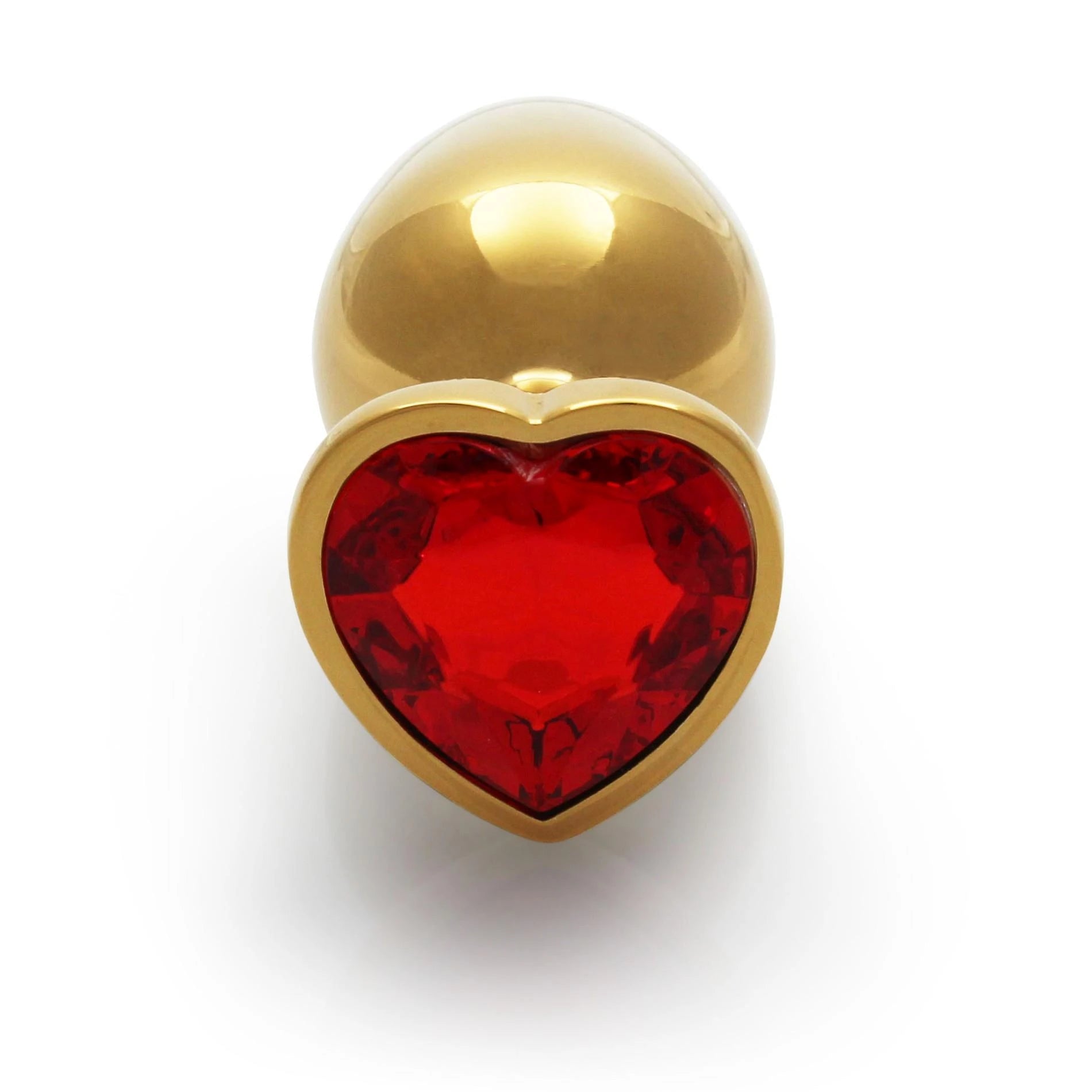 Heart Gem Butt Plug - Medium - Gold/Ruby Red