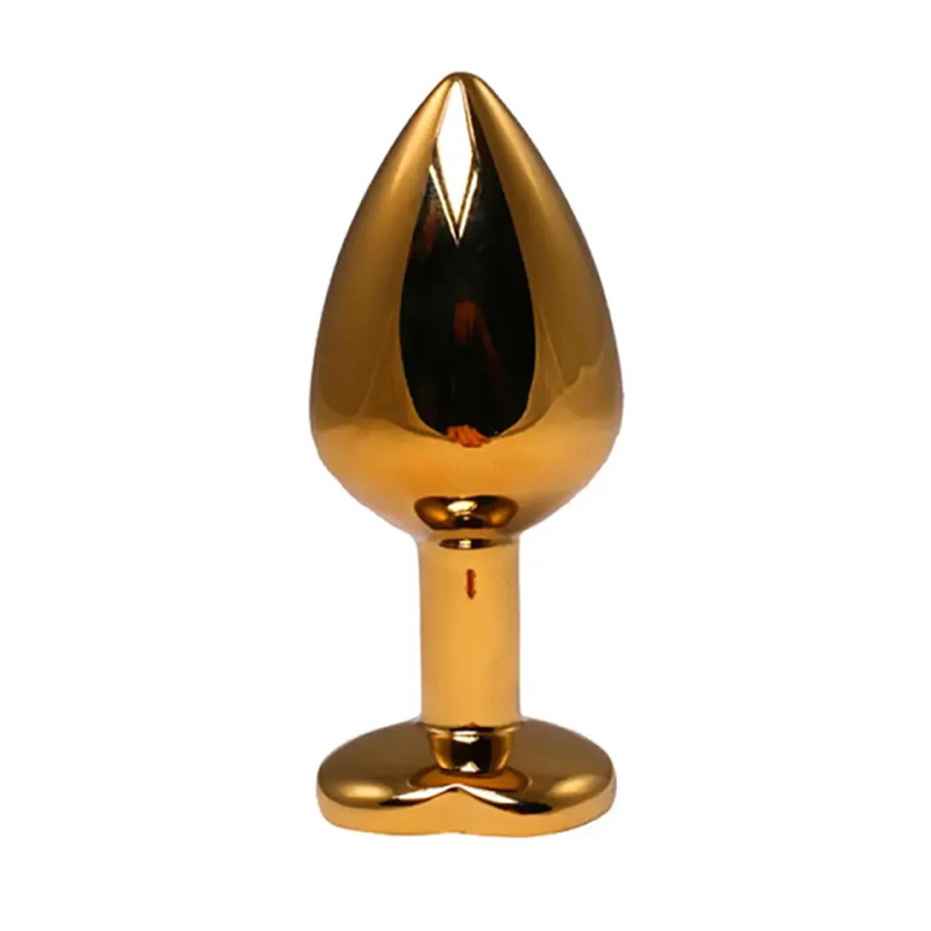 Gold medium heart-shaped butt plug with pink crystal