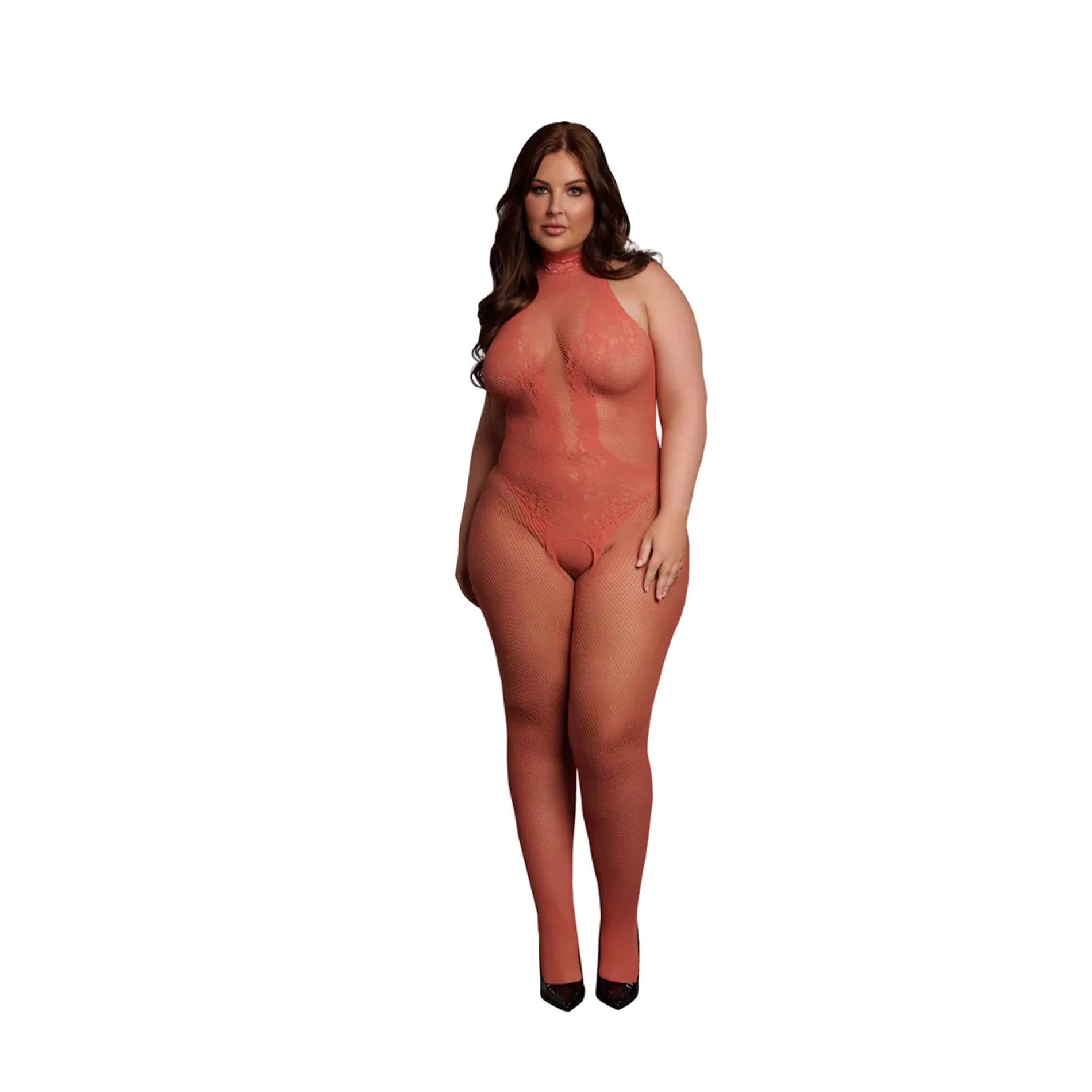 Fishnet and Lace Bodystocking - Queen Size - Red