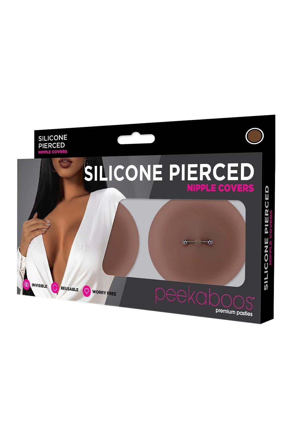 PEEKABOOS SILICONE PIERCED NIPPLE COVERS, BROWN
