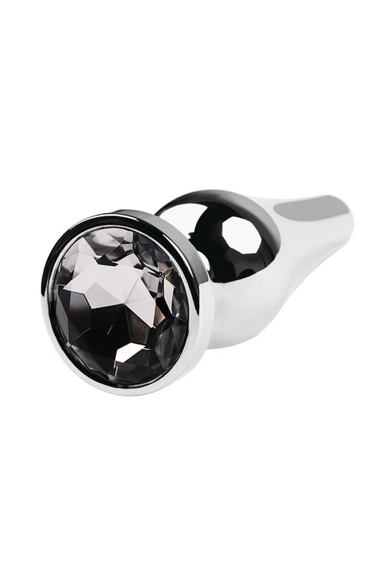 TOYFA Metal silver anal plug with white round-shaped gem, length 9 cm, diameter 1.5-4 cm, weight 205 gr