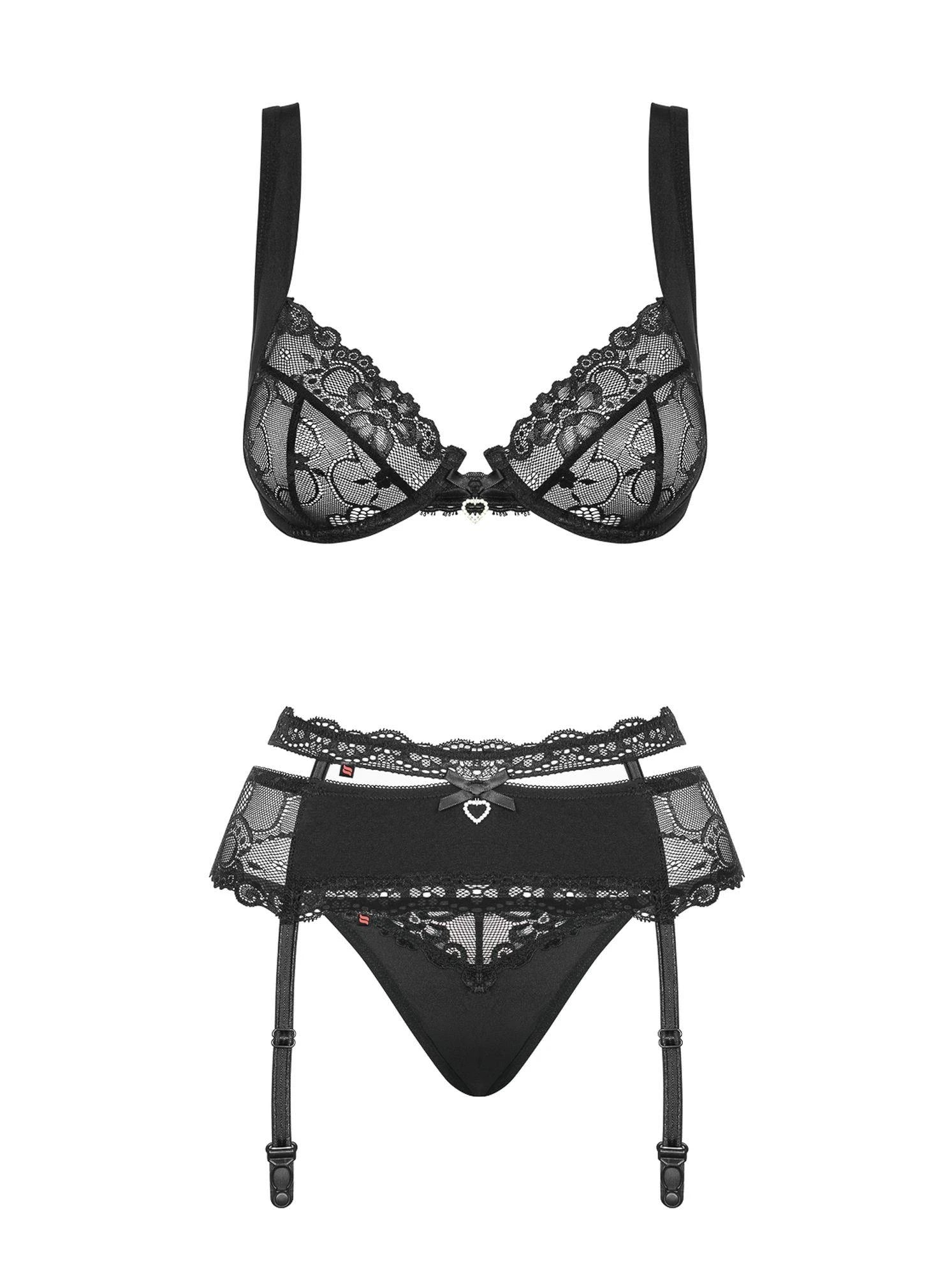 Lingerie-Heartina 3-piece set black L/XL