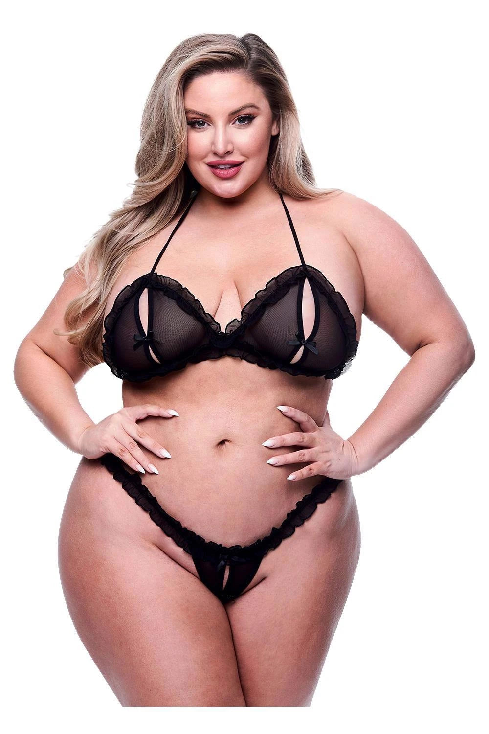 BACI ENSEMBLE DE SOUTIEN-GORGE PEEKABOO ET TANGAS OUVERTS 2 PIÈCES, QUEEN