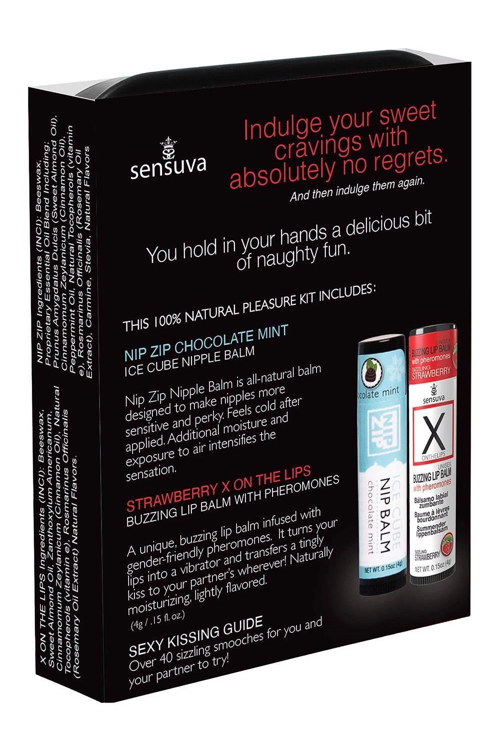 SENSUVA LIPS AND NIPS PLEASURE KIT CHOCOLATE NIP ZIP AND LTD EDITION CHOCOLATE STRAWBERRY XBALM