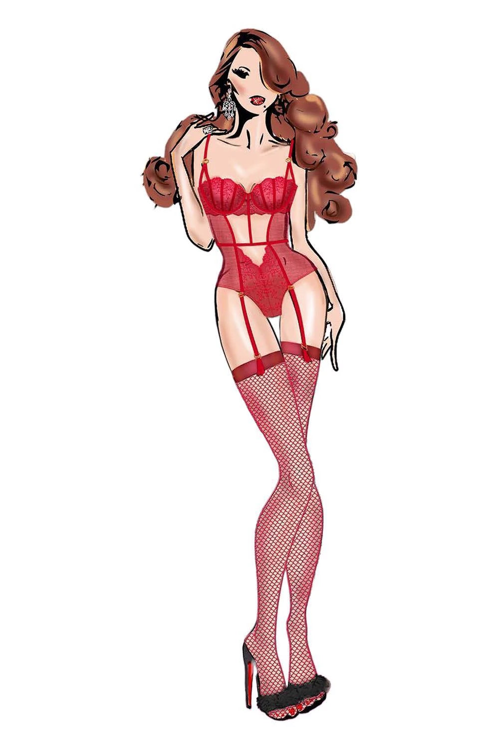 BOMBSHELL BOUDOIR STRAP OVERLAY TEDDY RED, L