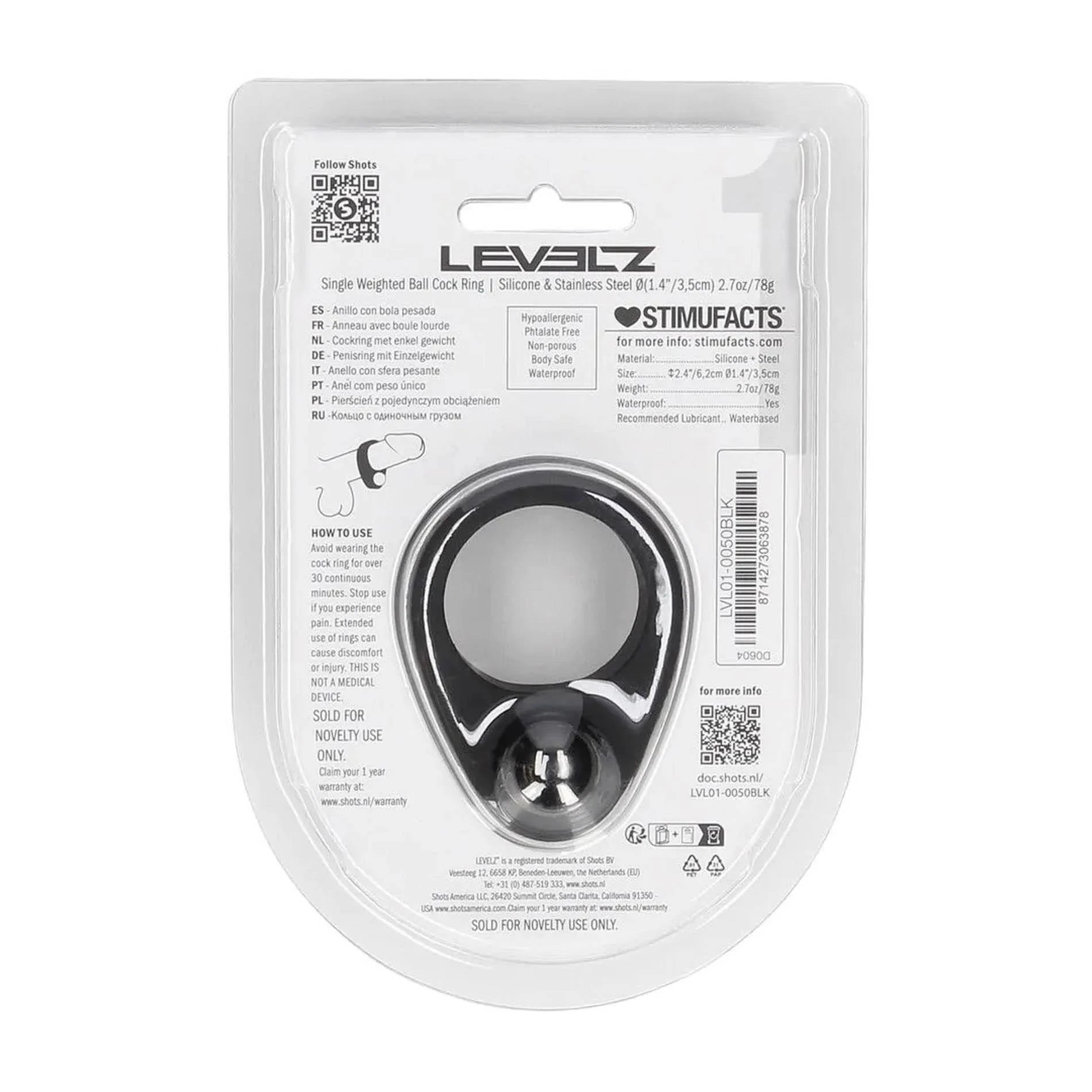 Liquid Silicone Single Weighted Ball Cockring - Black