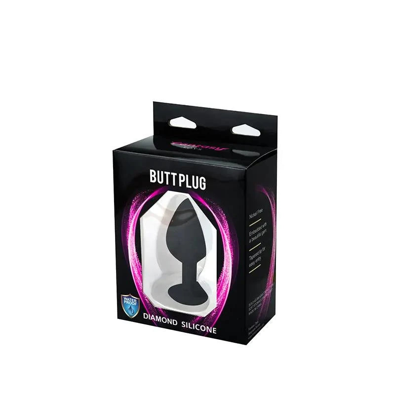 Plug anal en silicone noir moyen avec un cœur et un diamant