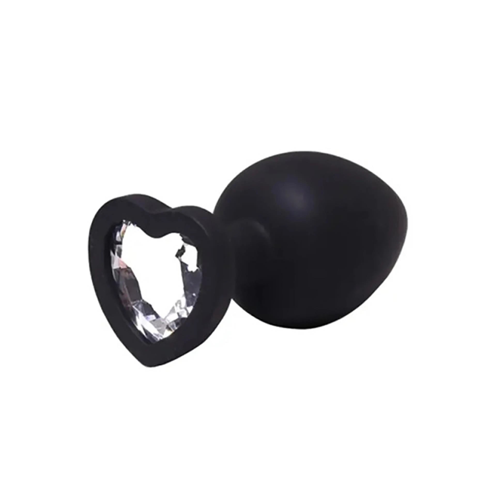 Plug anal noir en forme de cœur avec cristal blanc