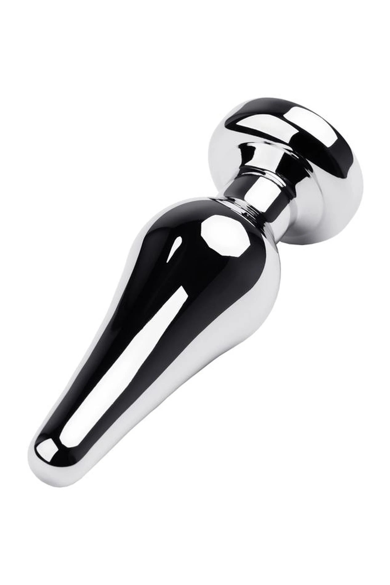 TOYFA Metal silver anal plug with white round-shaped gem, length 9 cm, diameter 1.5-4 cm, weight 205 gr