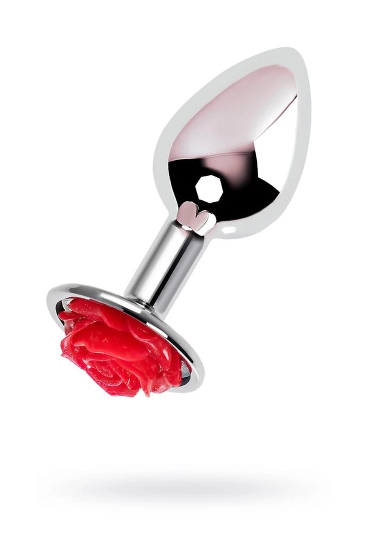 Butt plug en métal de TOYFA, métal, argenté avec rose rouge, 8 cm, Ø 2,7 cm, 48 g