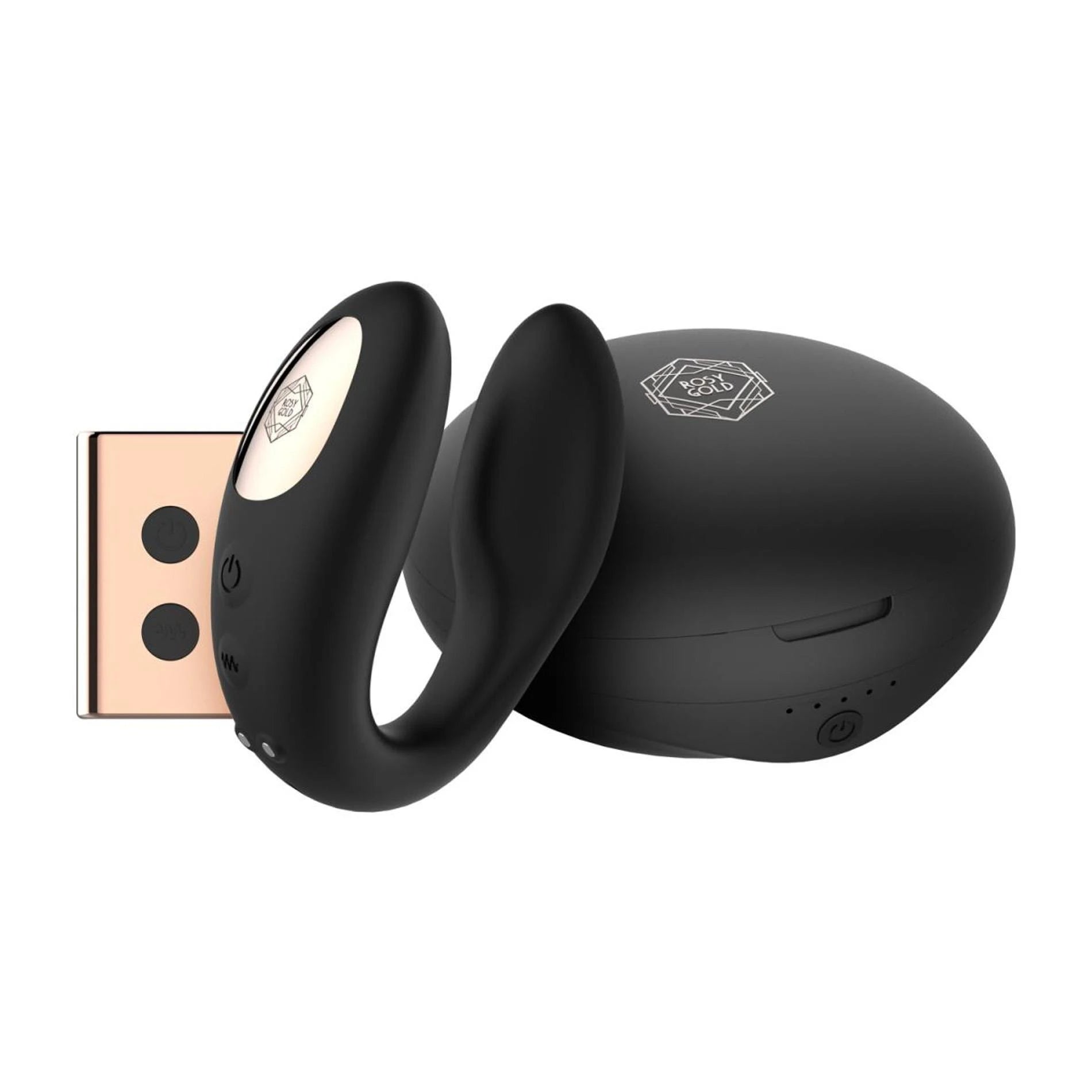 Rosy Gold – C-Shape Vibrator with Luxury Charging Case – Black