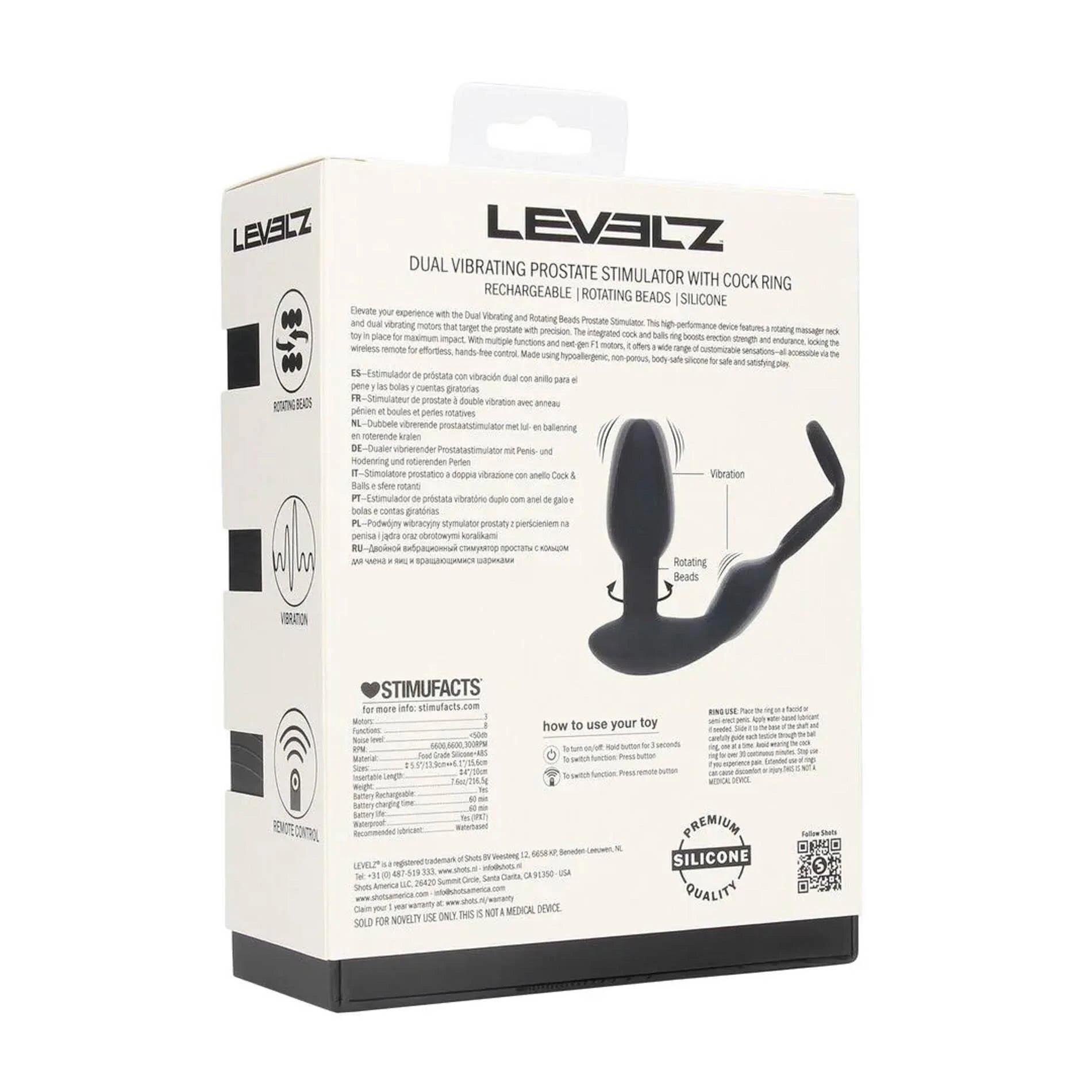 Dual Vibrating Remote Rotating Beads Silicone Prostate Stimulator with Cock and Ball Ring - Black