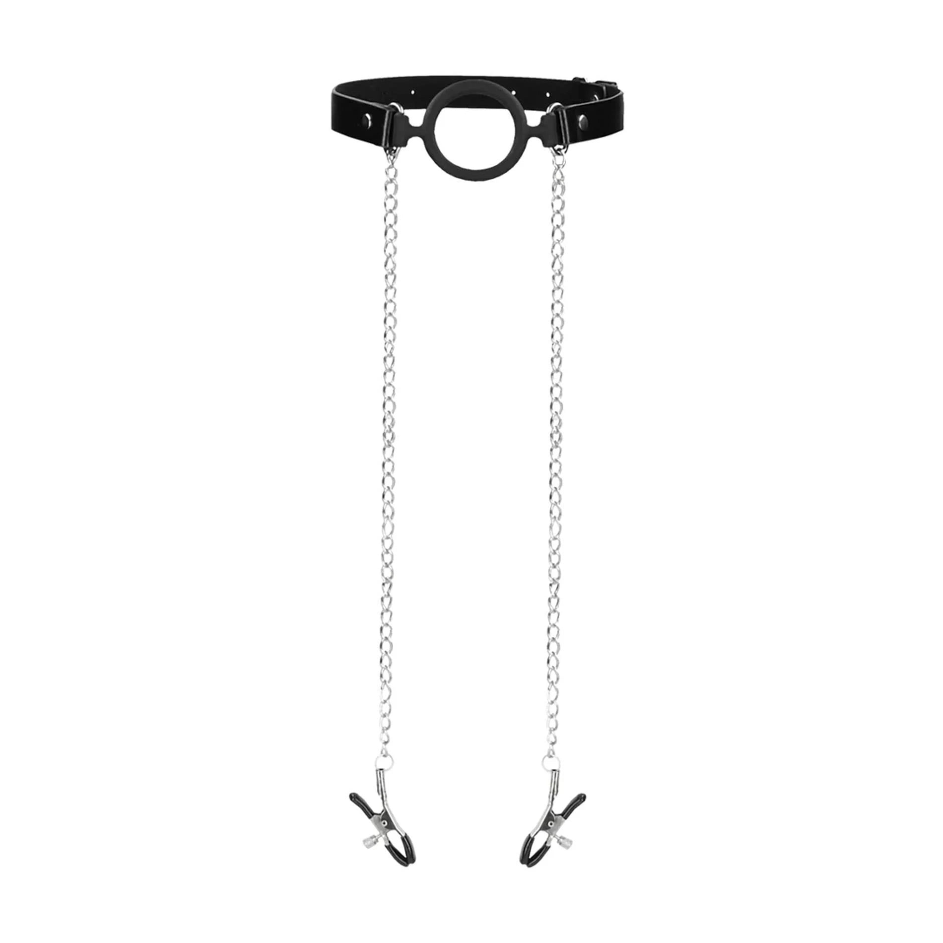 O-Ring Ball Gag with Nipple Clamps