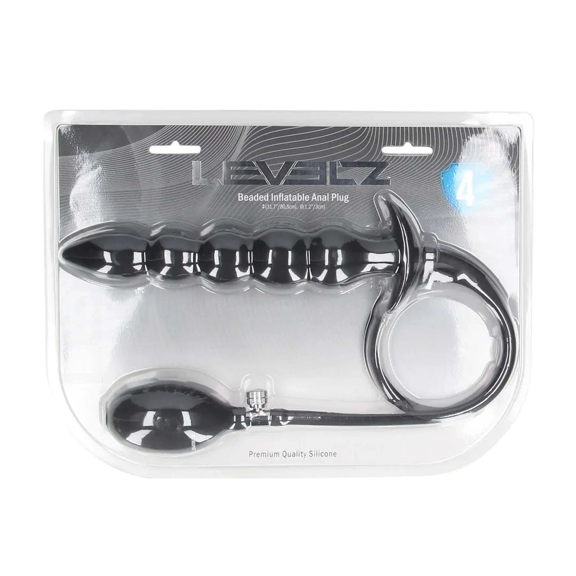 Beaded Inflatable Silicone Anal Plug - Black