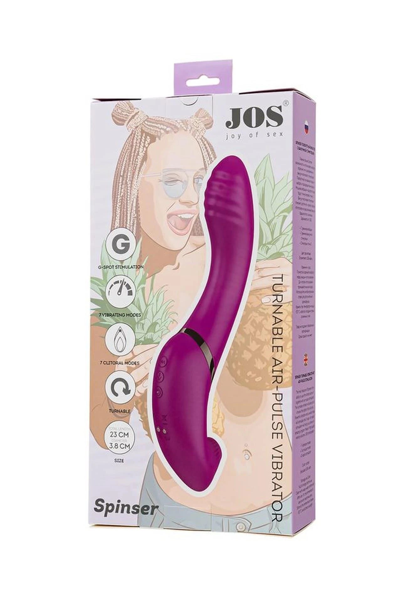 Vibromasseur JOS avec stimulateur clitoridien JOS Spin, silicone, violet, 23 cm