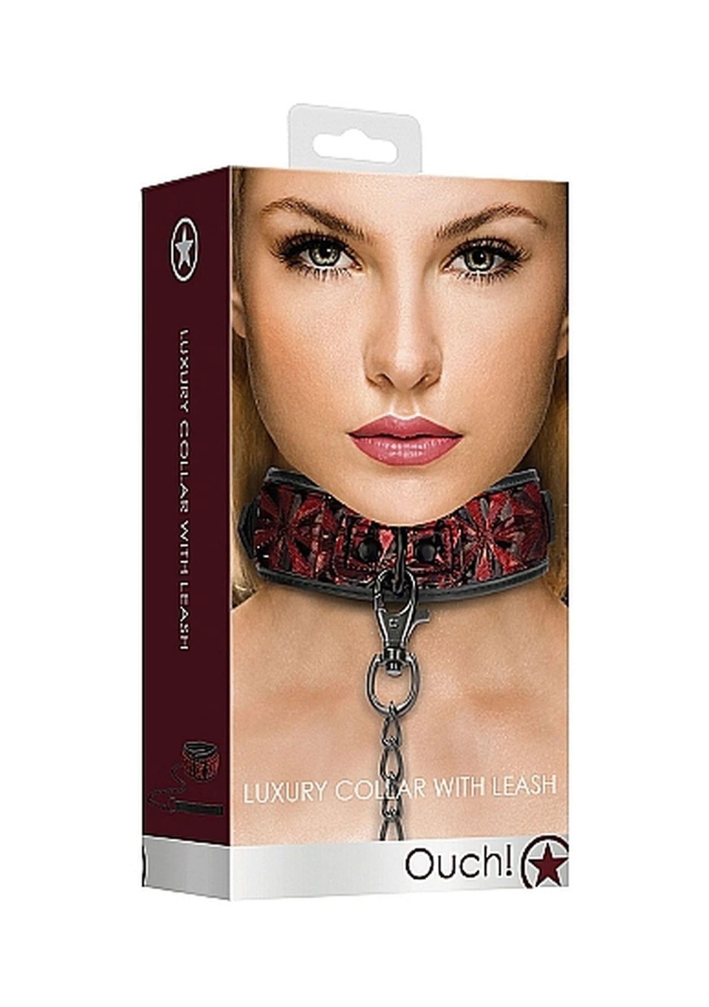 Collare di lusso con guinzaglio - Borgogna