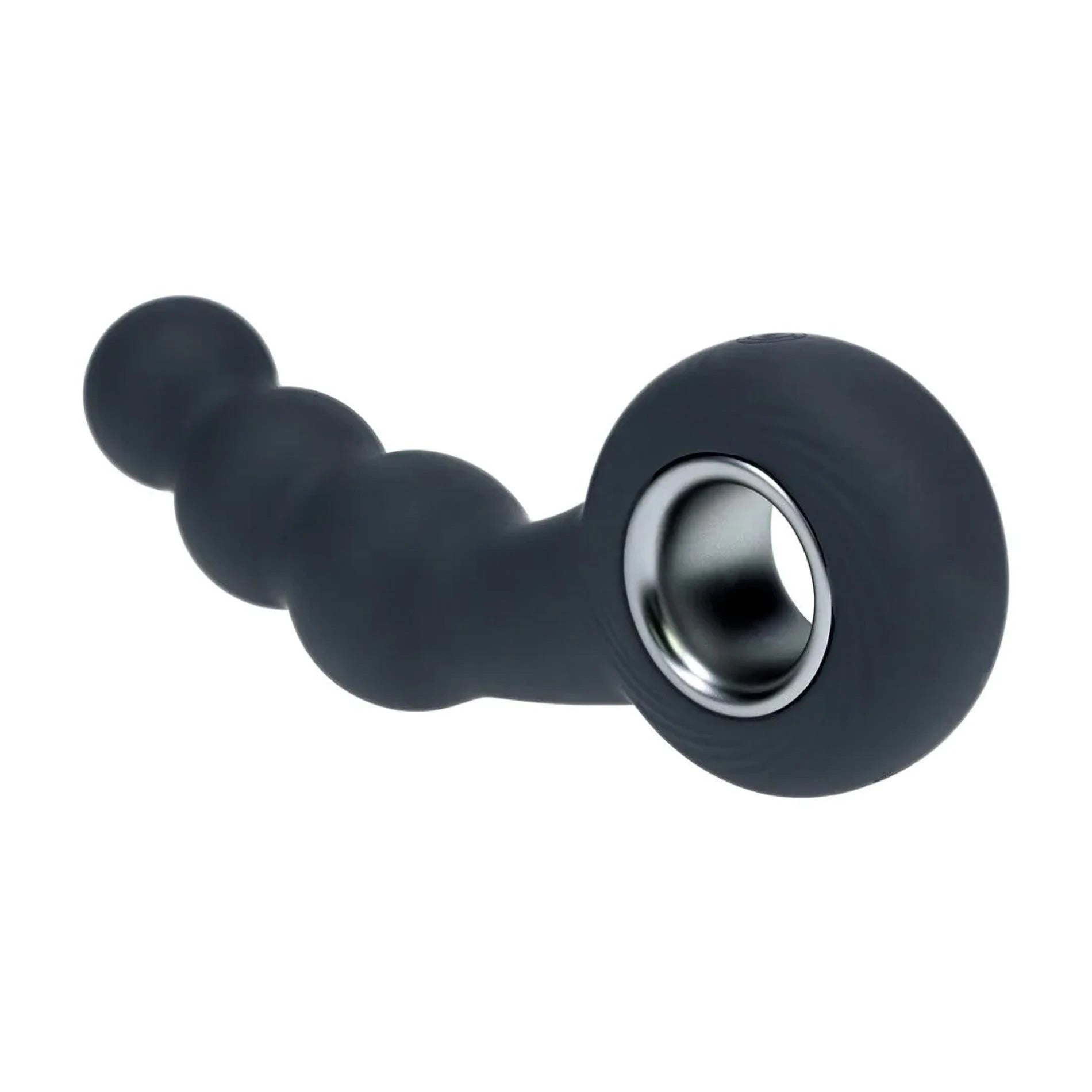 Vibrating Beaded Silicone Prostate Massager with Loop - Black