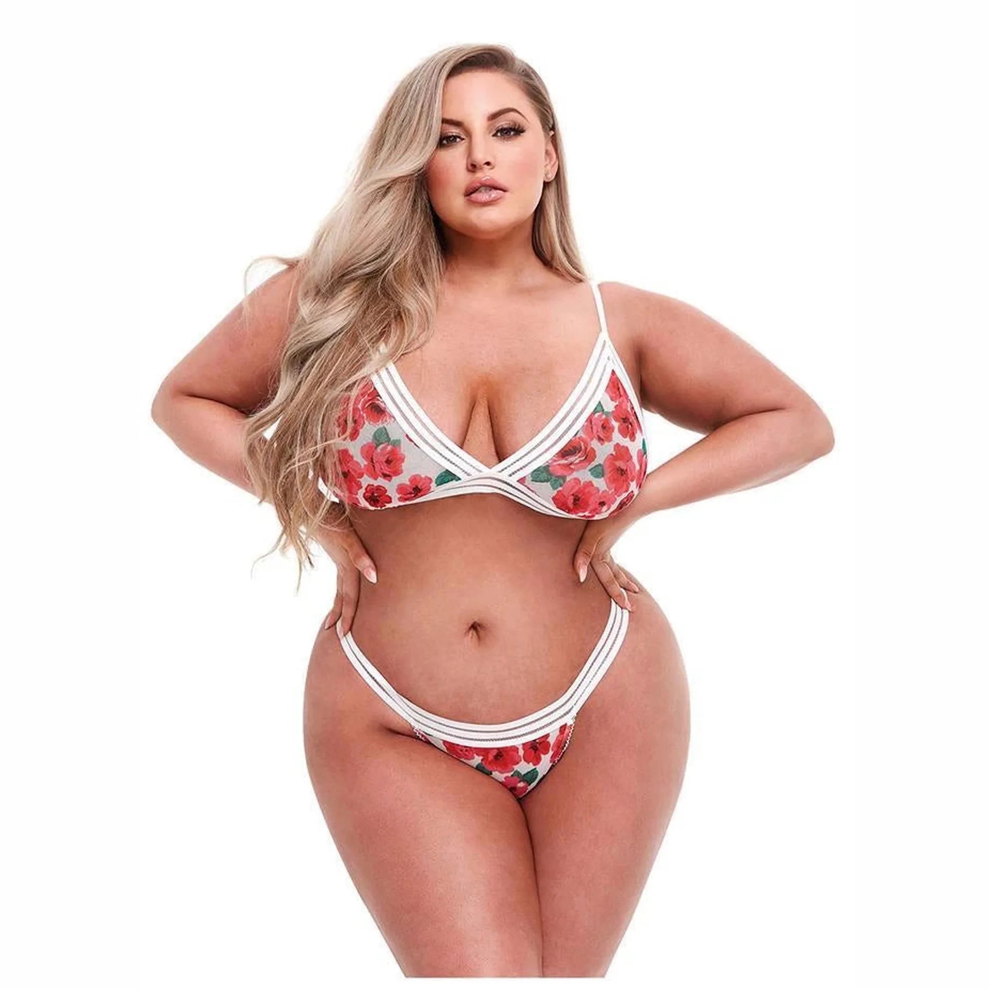 WHITE FLORAL & LACE BRA SET, XL