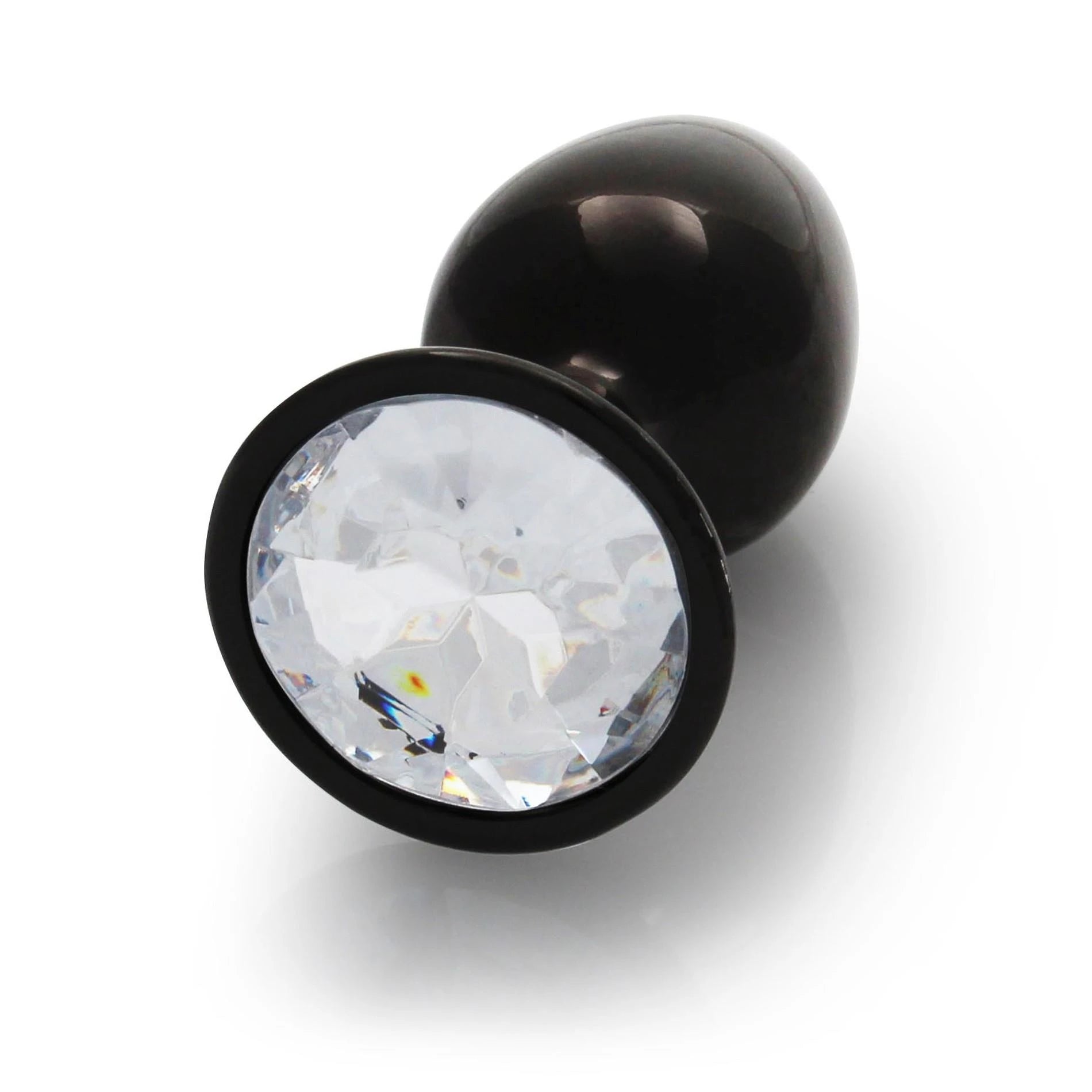 Round Gem Butt Plug - Small - Gunmetal/Diamond