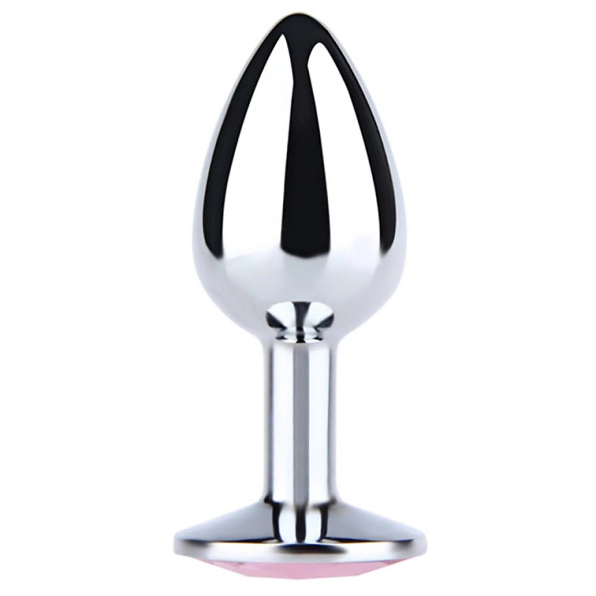 Silver Medium Butt Plug with White Diamond