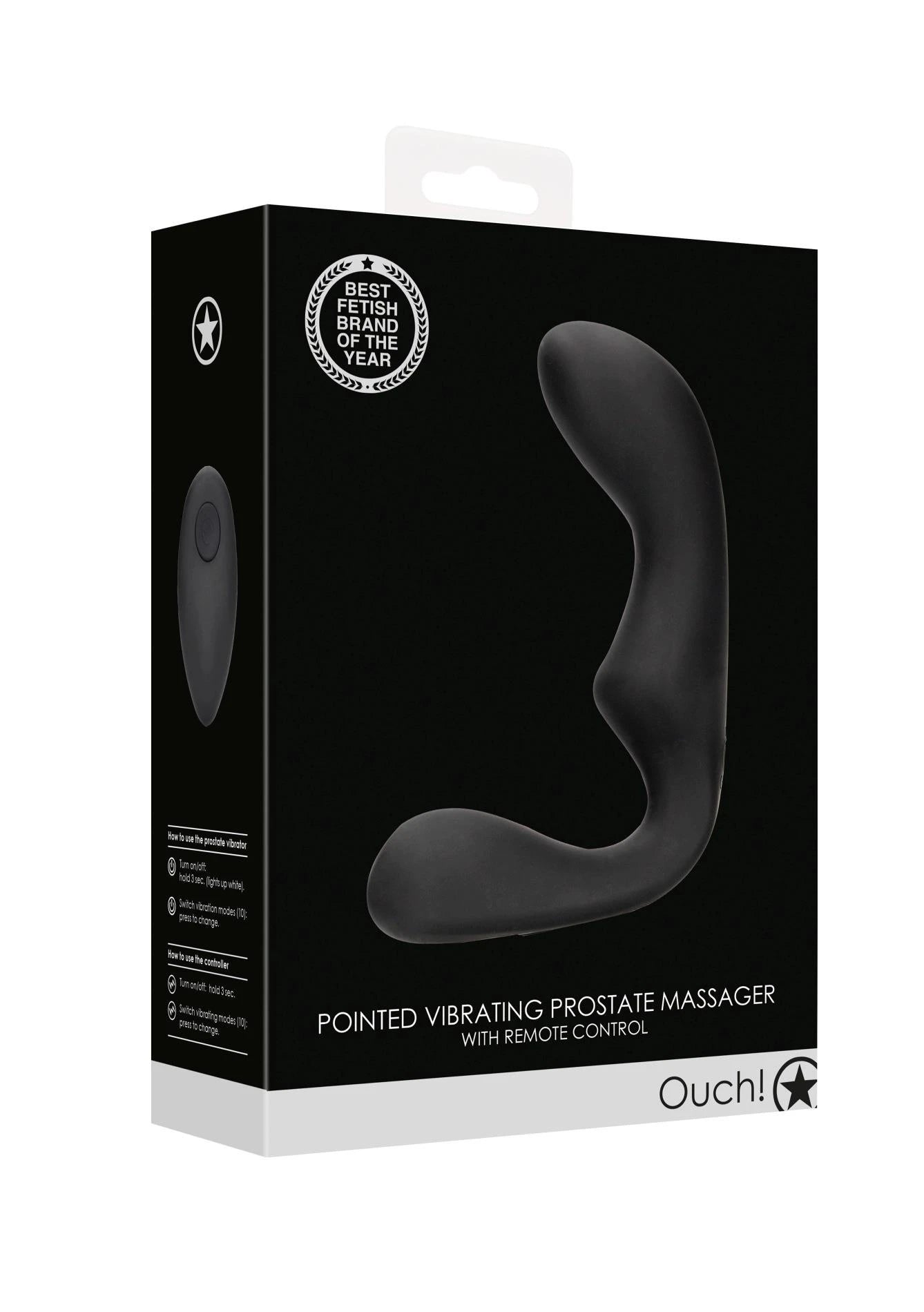 Masseur de prostate vibrant pointu avec télécommande - Noir