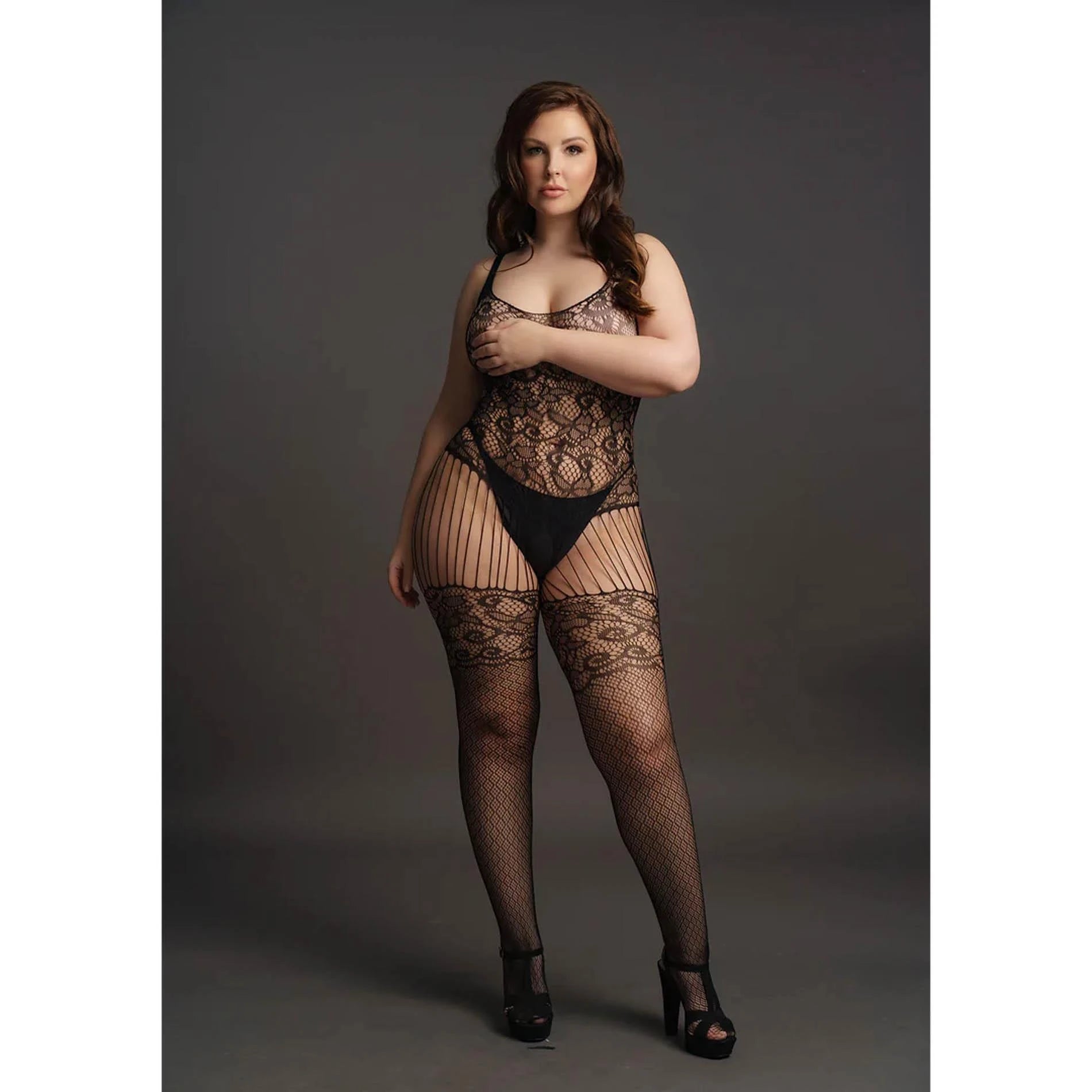 Bodystocking dentelle et résille - Grande taille