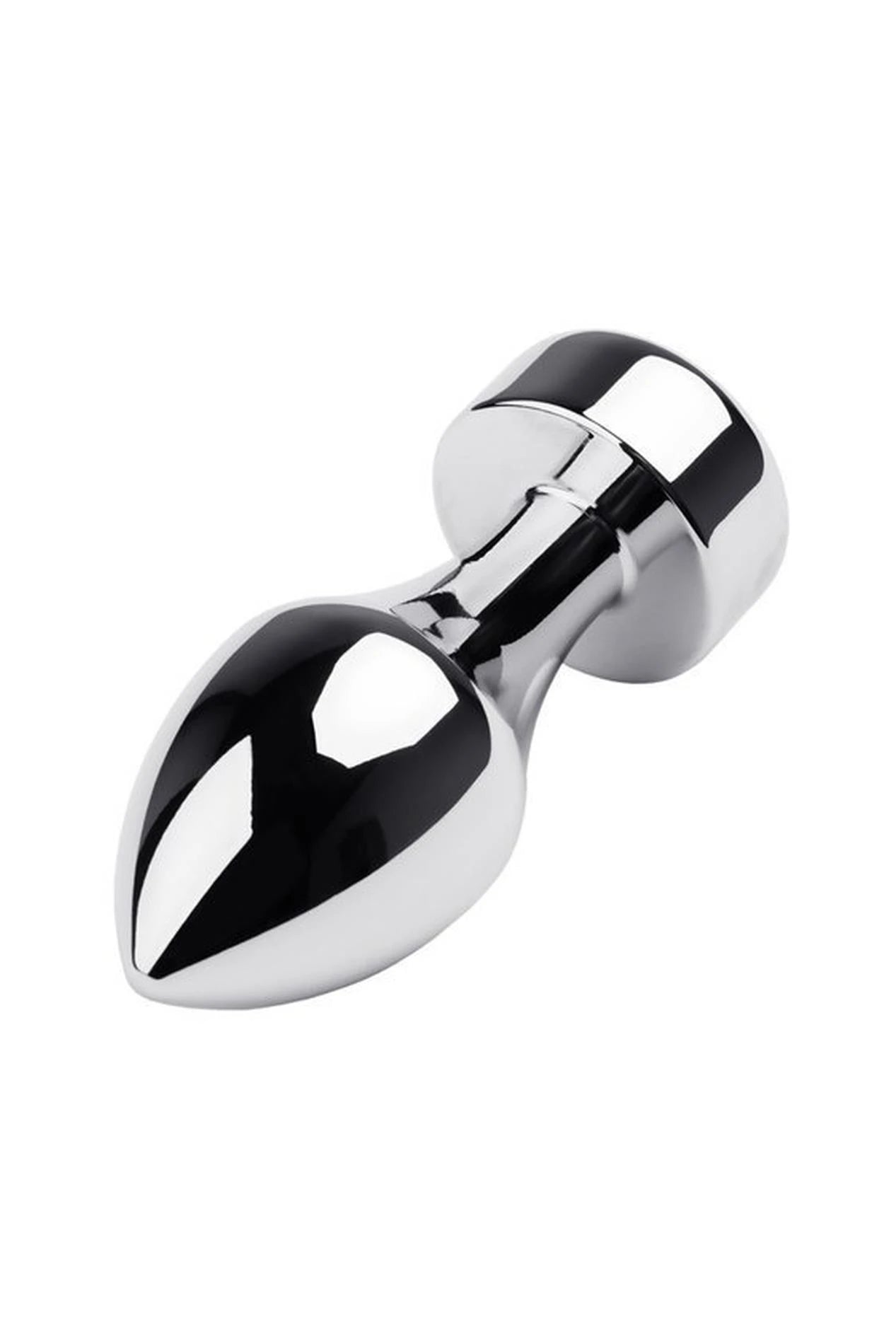 Silver anal plug TOYFA Metal with black round-shaped gem, length 8,2 cm, diameter 2.5-3,8 cm, weight 210 gr