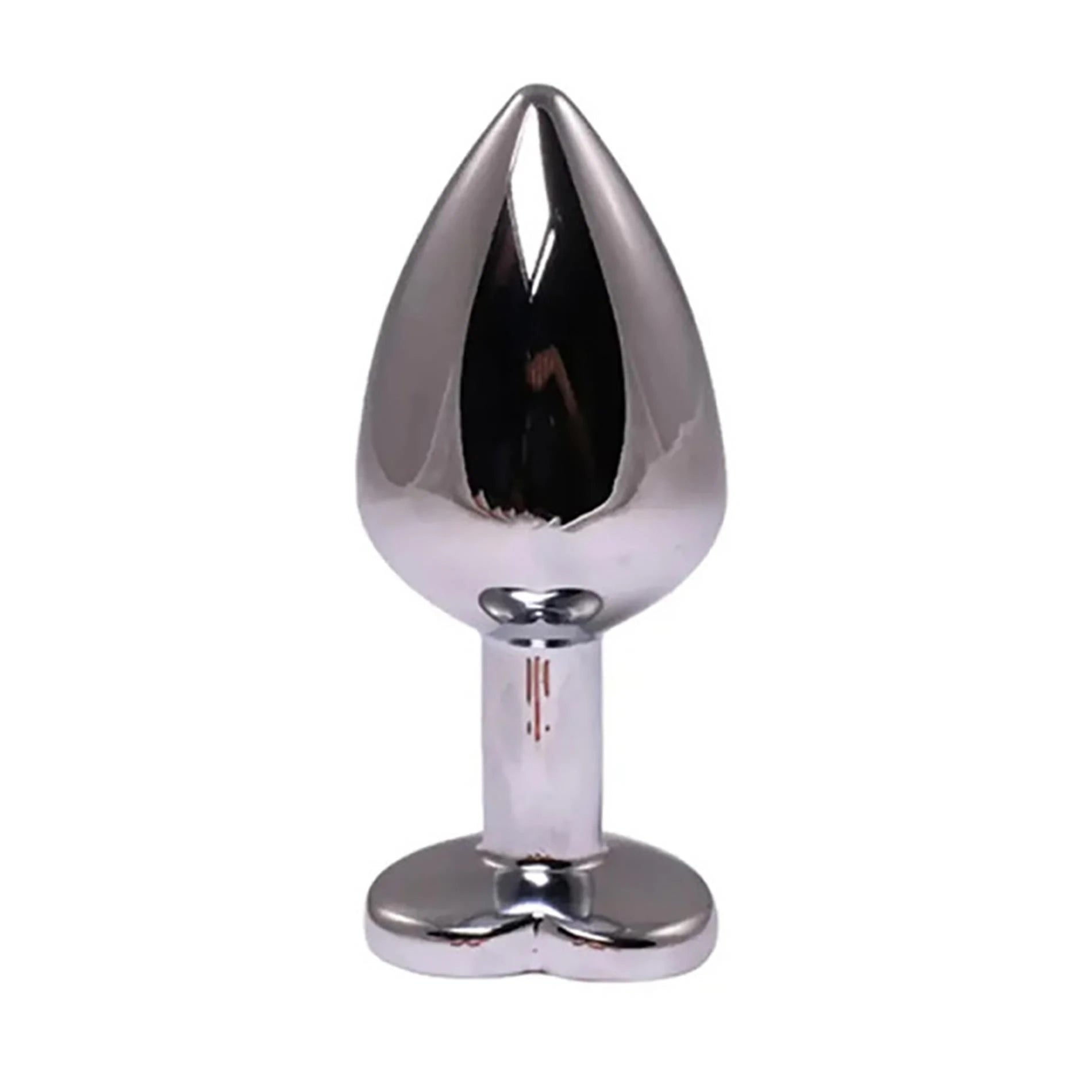 Silver medium heart-shaped butt plug with pink crystal