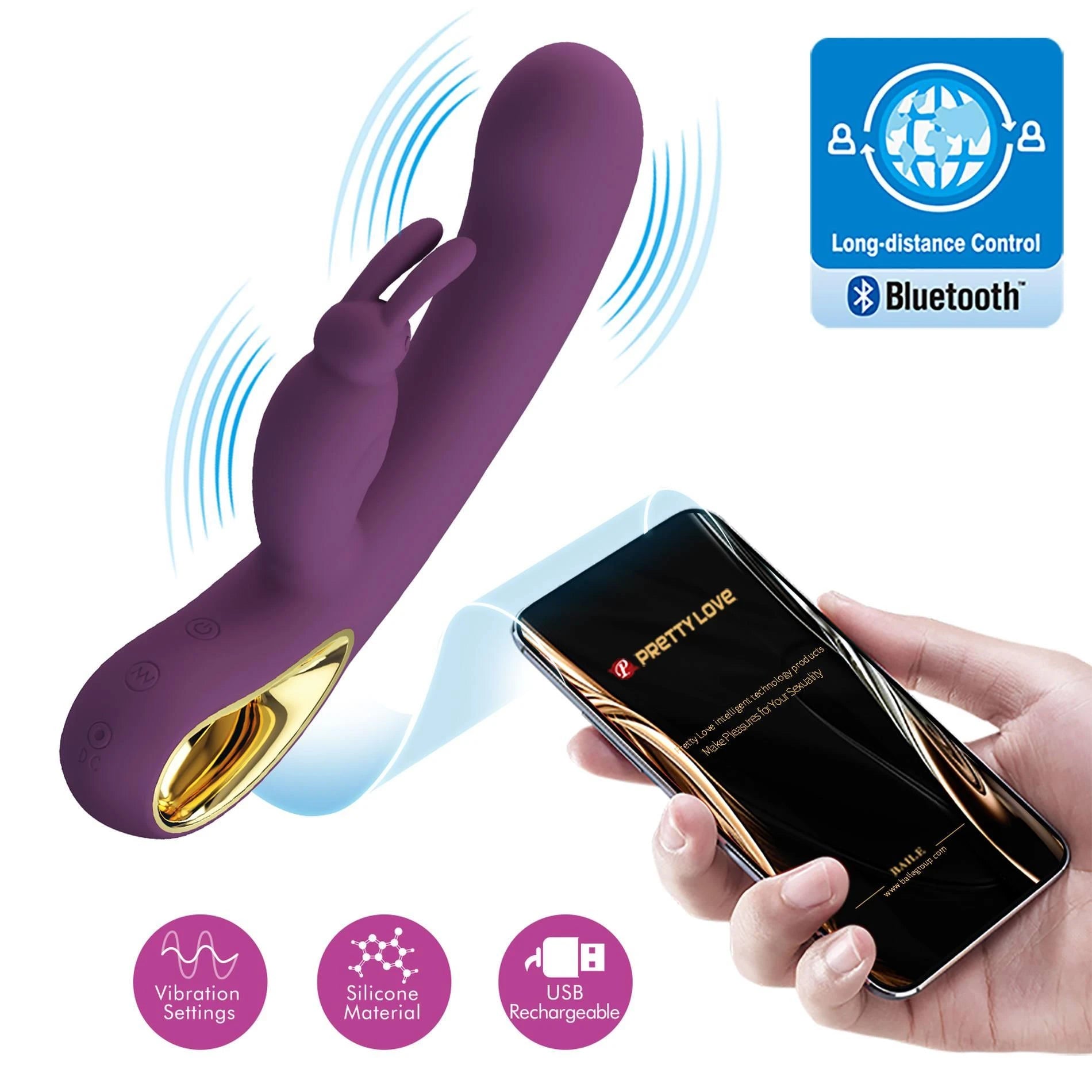 PRETTY LOVE - Liam purple, 12 fonctions de vibration, contrôle longue distance via application mobile