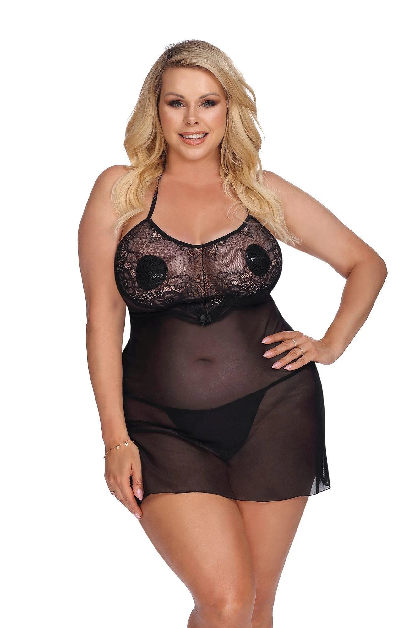 LIVA black chemise XXL+ (black slip)