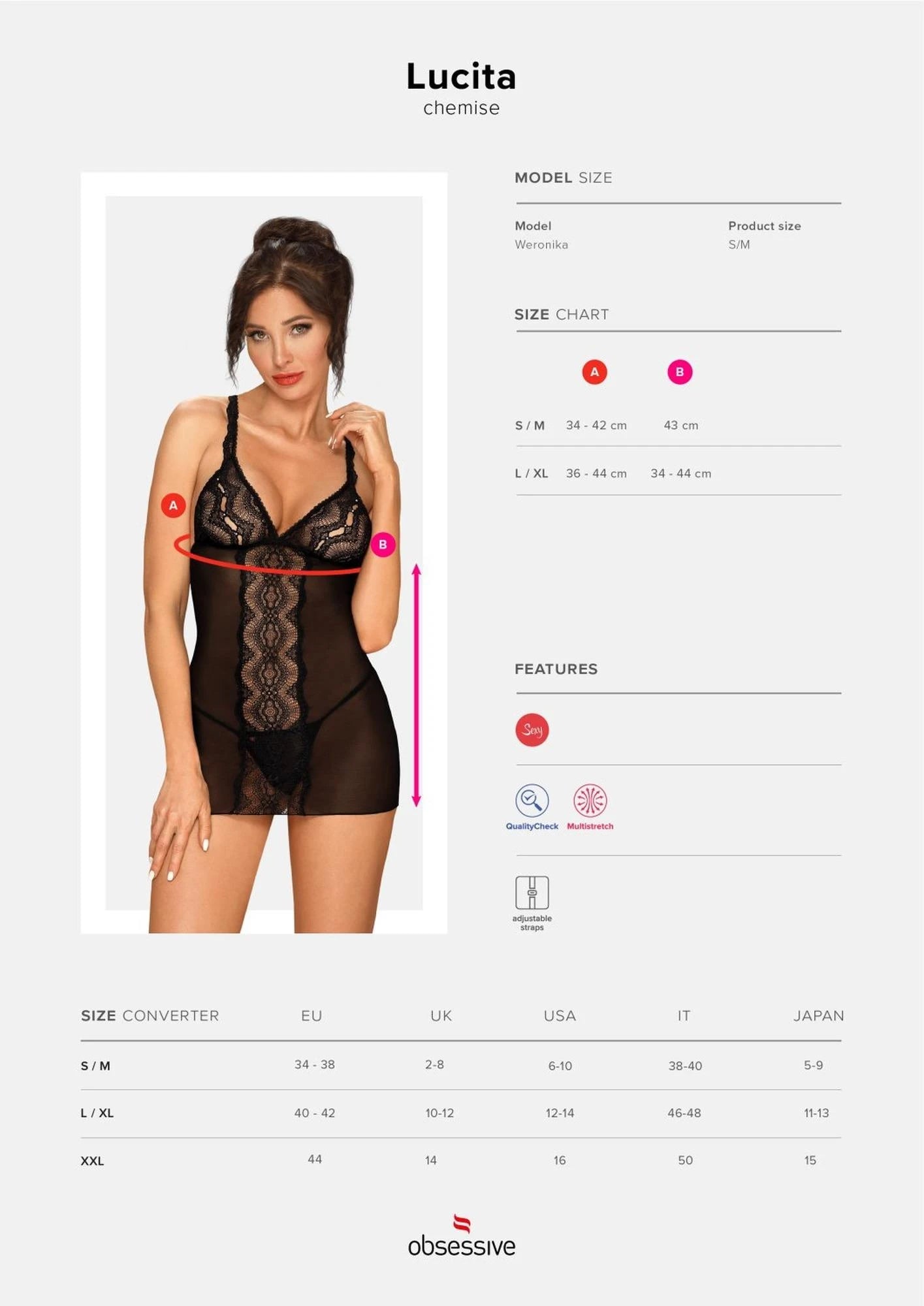 Bielizna-Lucita camisole and thong black L/XL