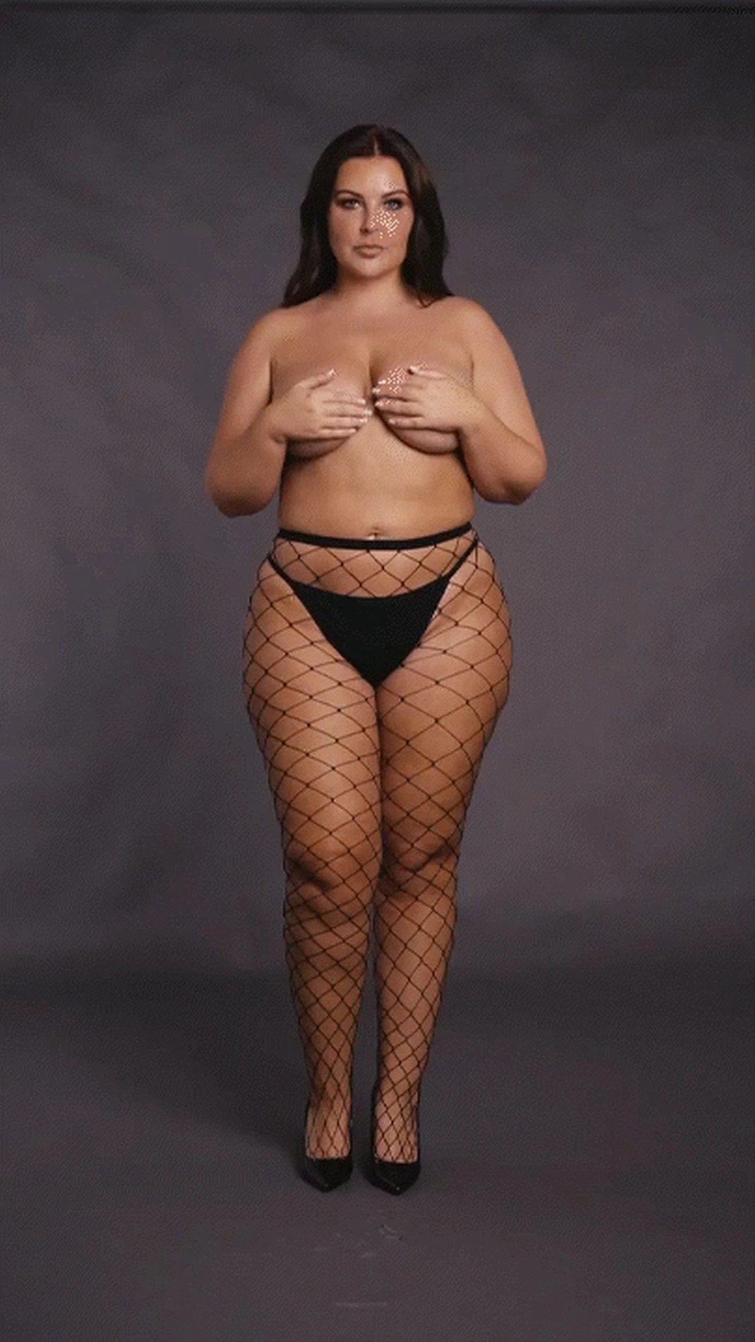 Panty with large fishnet structure.
