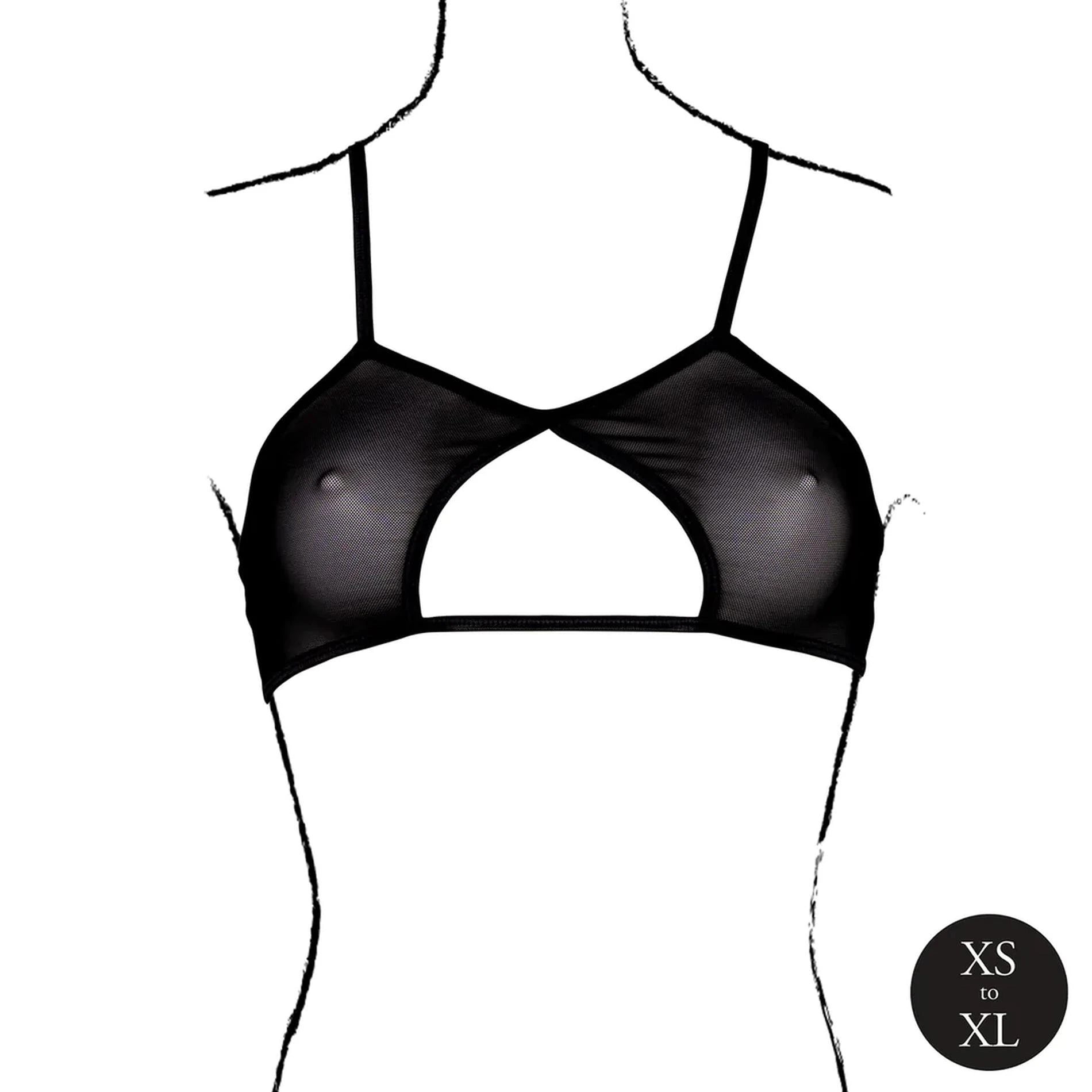 Soutien-gorge en maille ajourée avec doubles bretelles dorsales et curseurs réglables - Taille unique - Noir