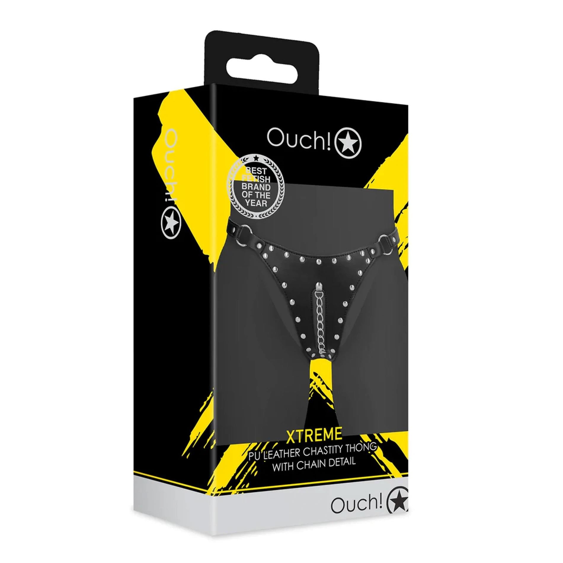 String chasteté en cuir PU avec détails chaîne – Noir