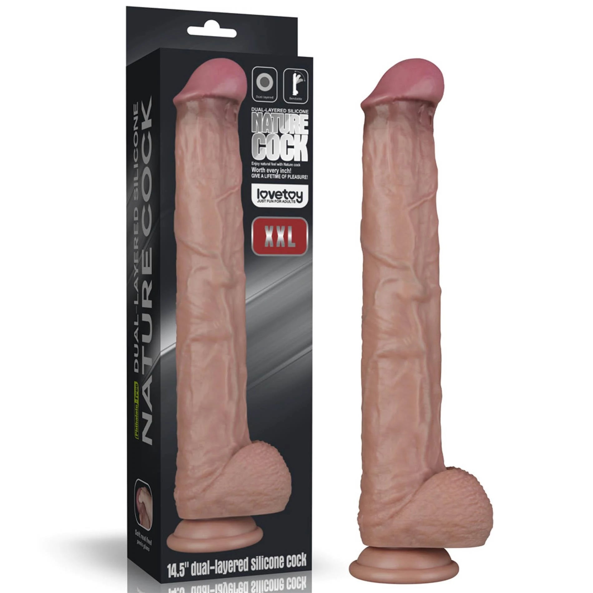 14.5'' Pénis XXL en silicone pliable à double couche (chair)