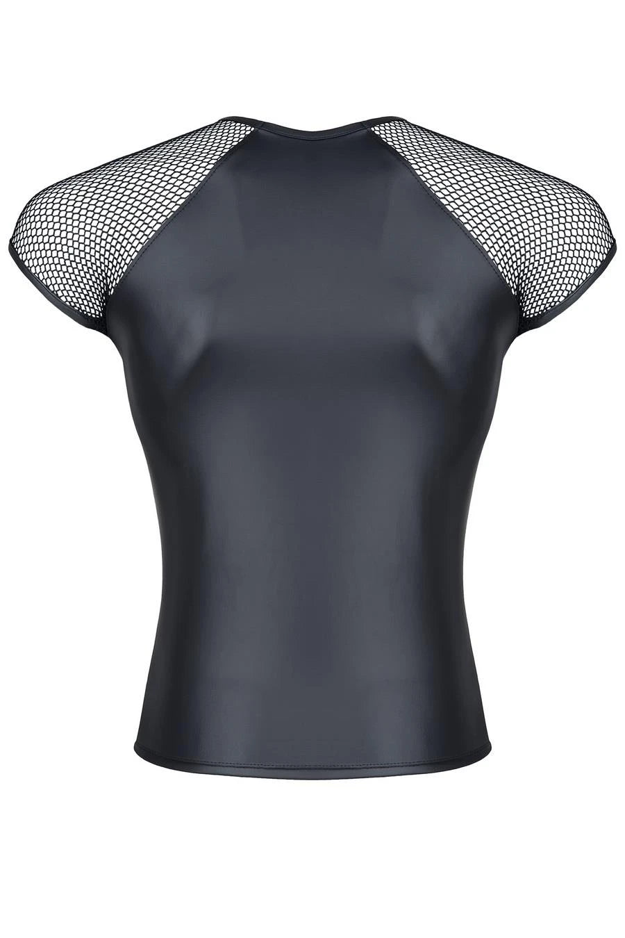 men's wet-look t-shirt with stretch mesh sleeves XXL