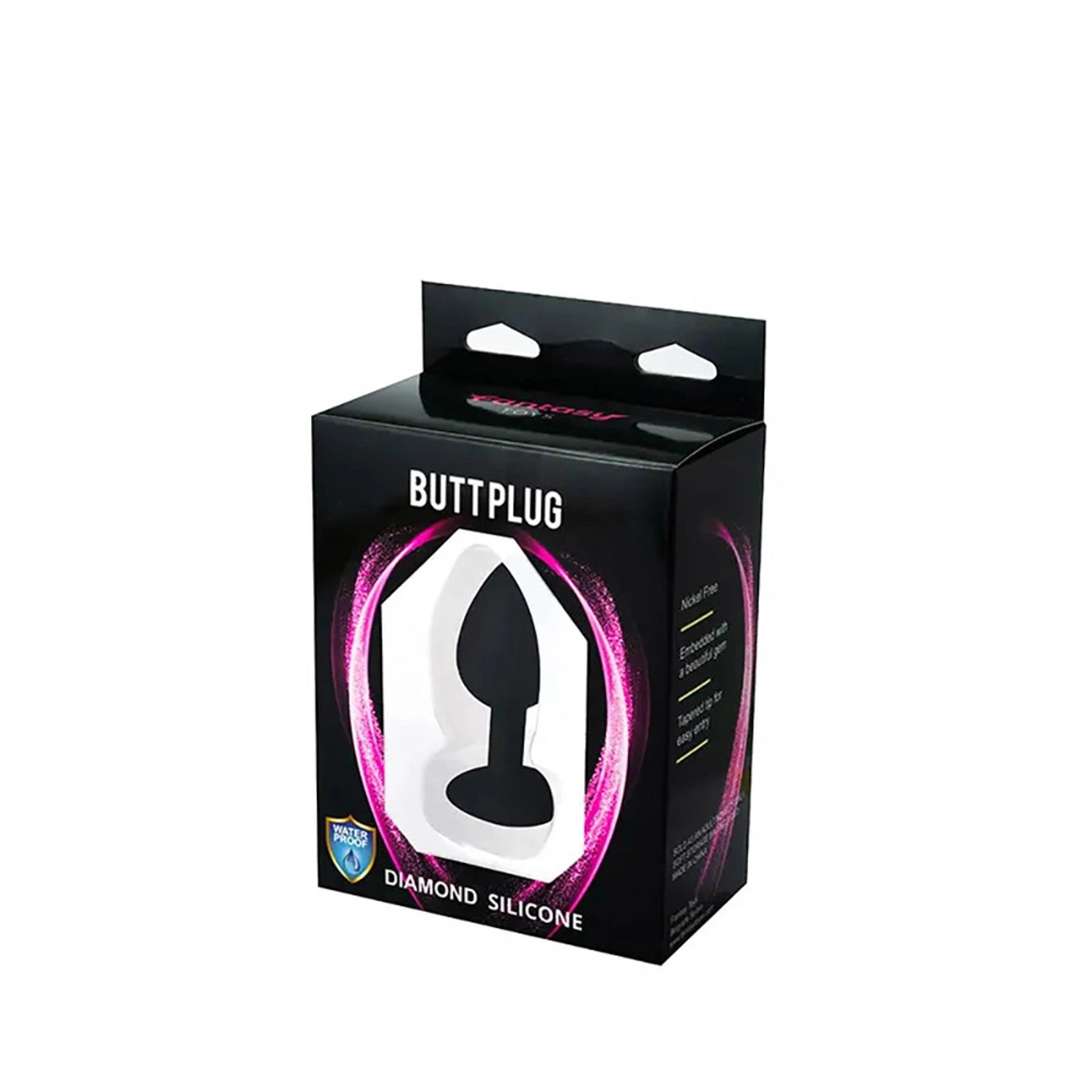Vibrateur anal en forme de cœur noir avec cristal blanc