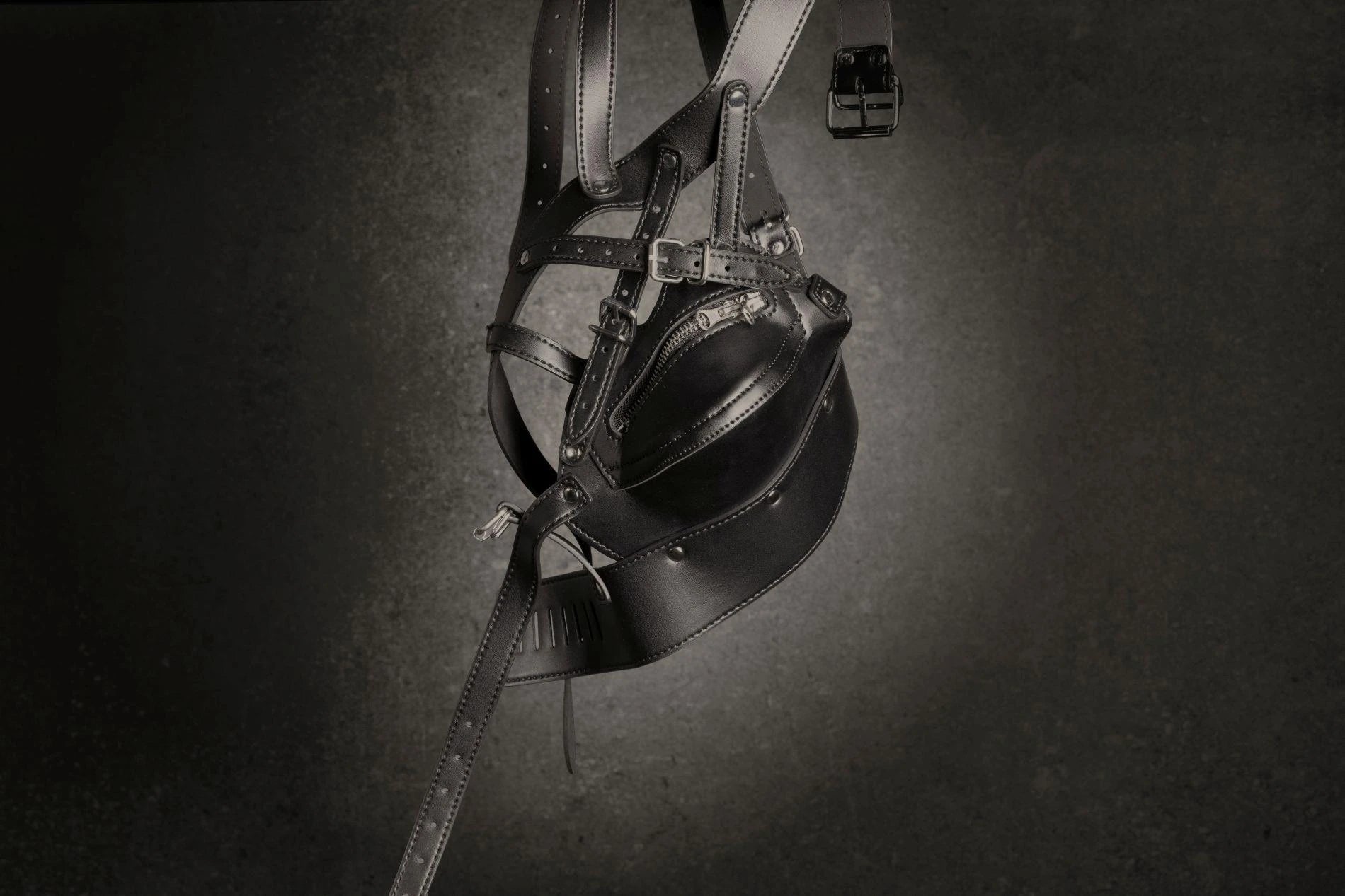Head Harness with Zip-up Mouth and Lock - Black
