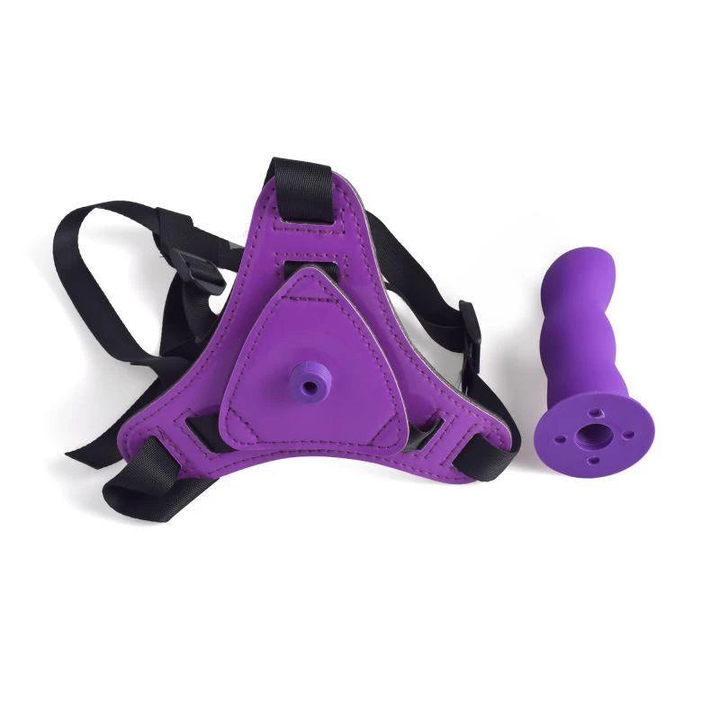 Adjustable purple strap-on harness