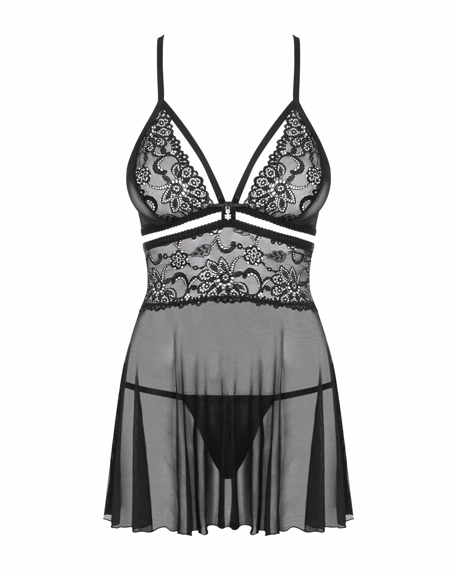 Lingerie-838-BAB-1 babydoll and thong black L/XL