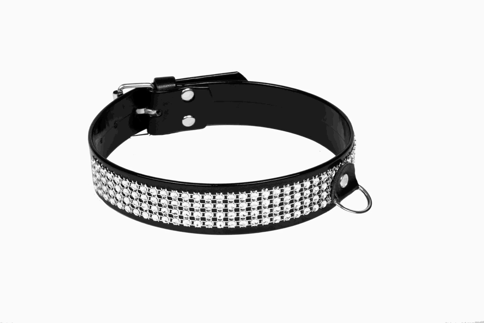 Fixations-WHIPS vernis, collier femme avec cristaux, noir, 3cm