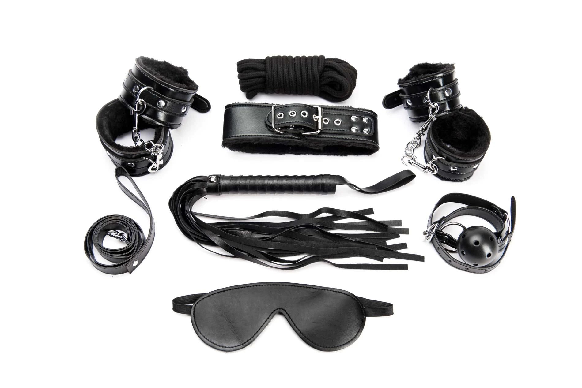 Ensemble de bondage noir 7 pièces