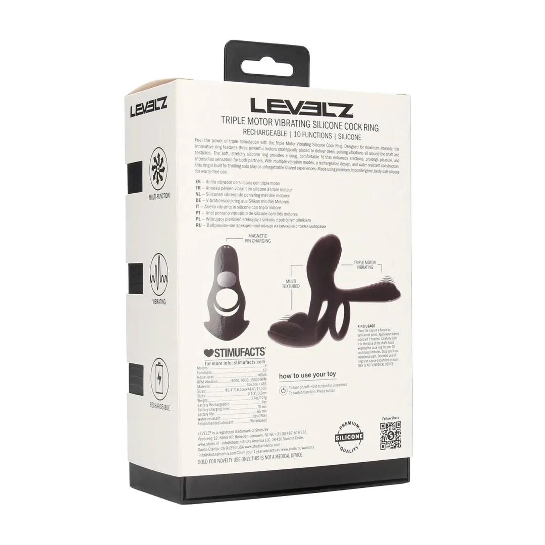 Triple Motor Vibrating Silicone Cockring - Black
