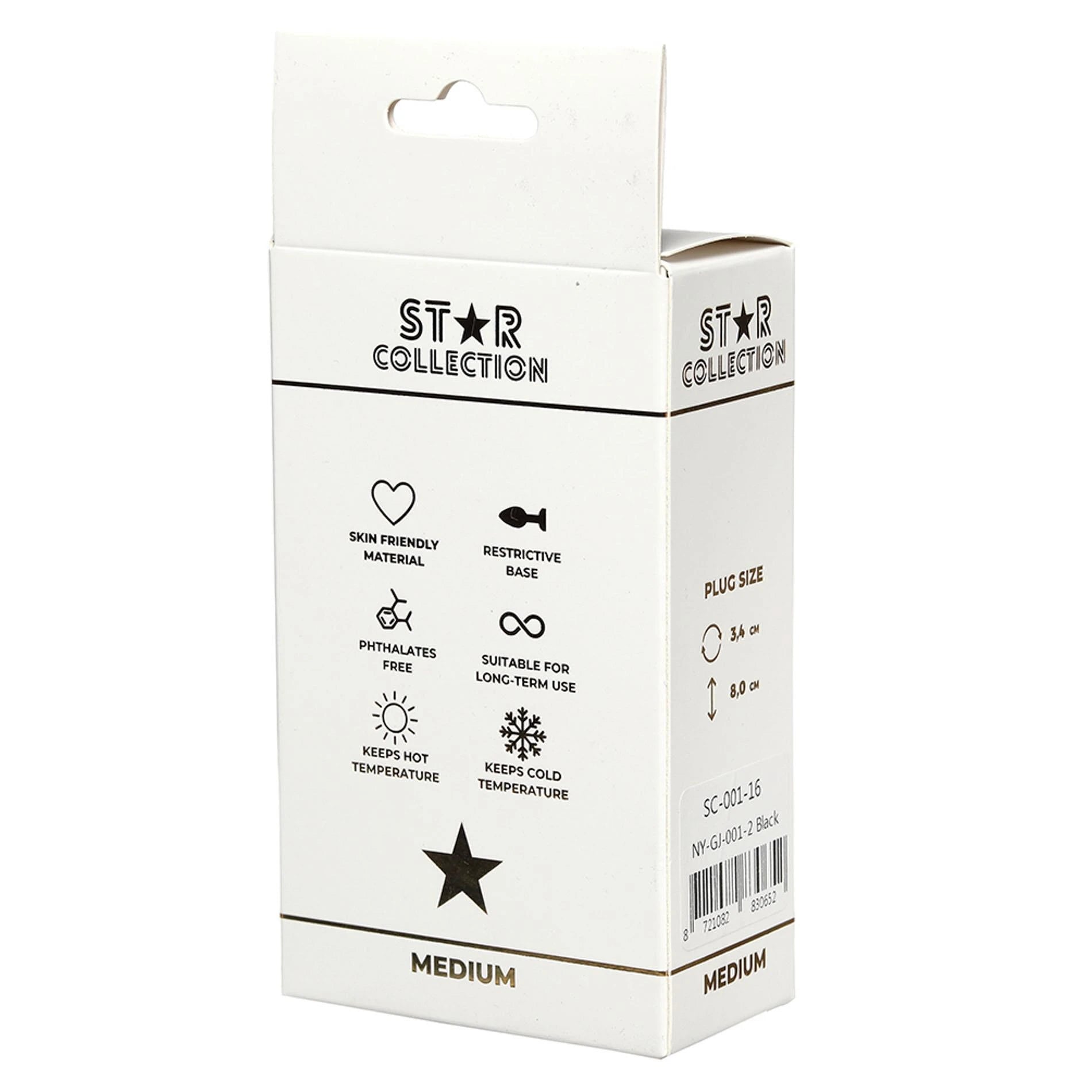 Star Collection - Black Silicone Anal Plug M - Clear Stone
