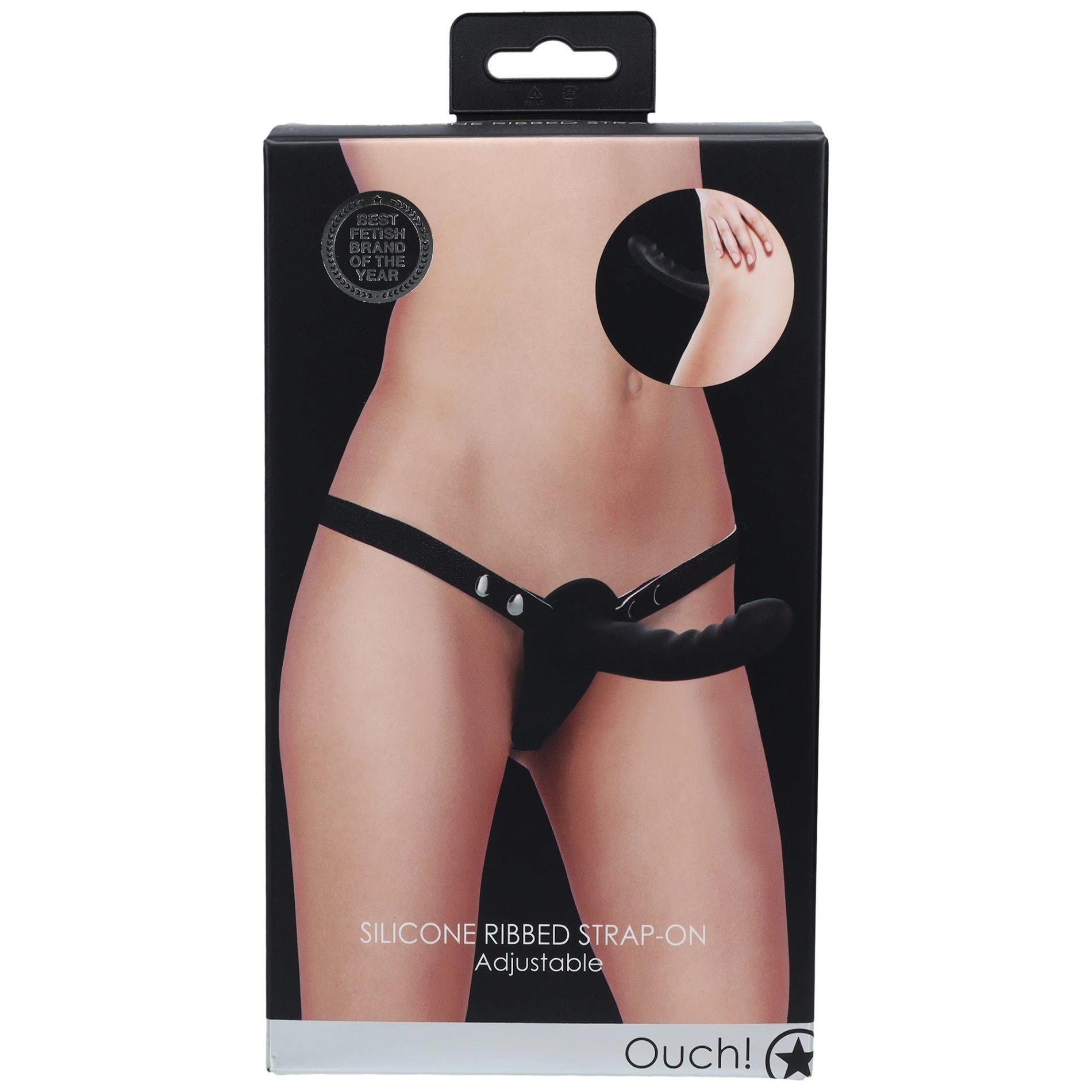 Silicone Ribbed Strap-On - Adjustable - Black