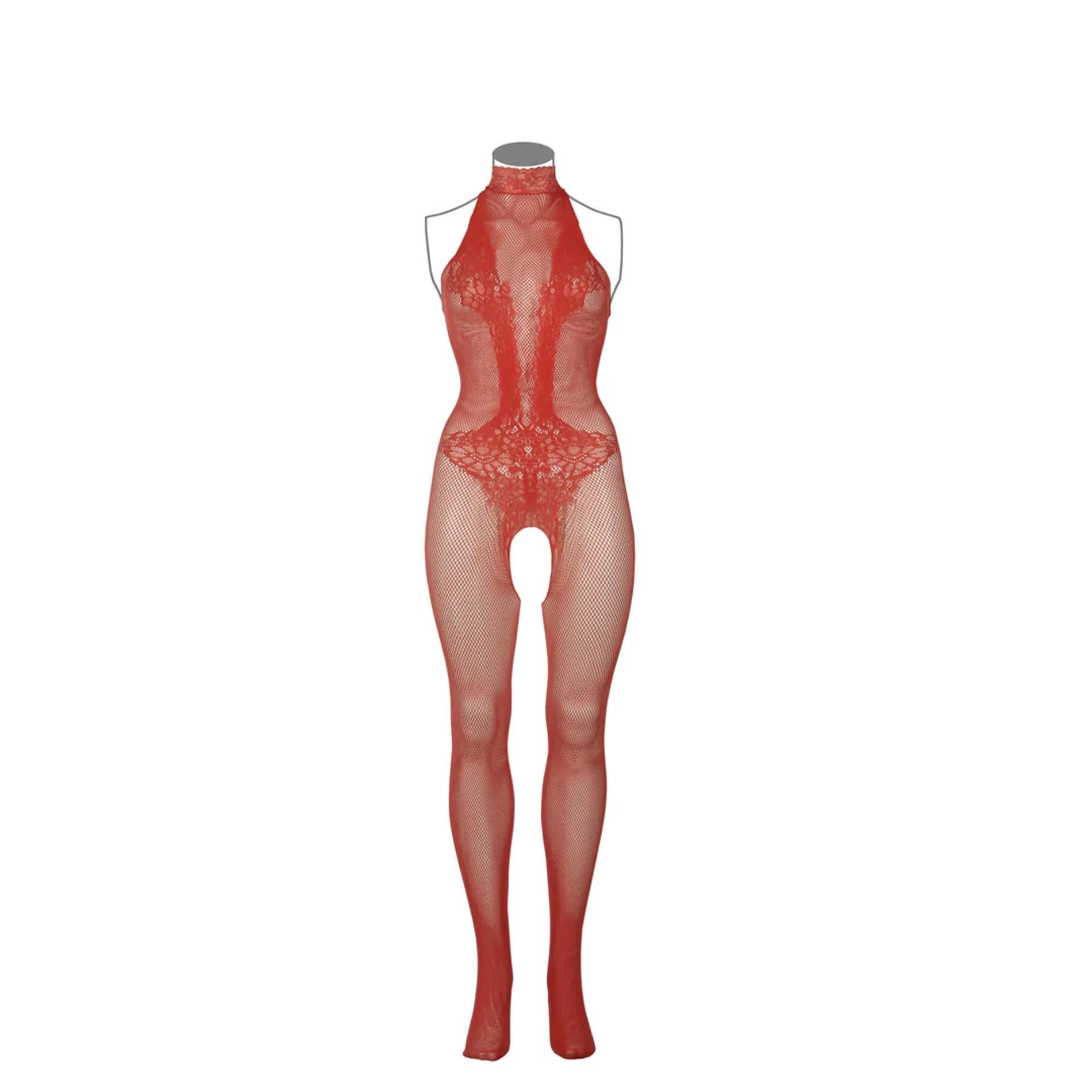 Fishnet and Lace Bodystocking - Queen Size - Red